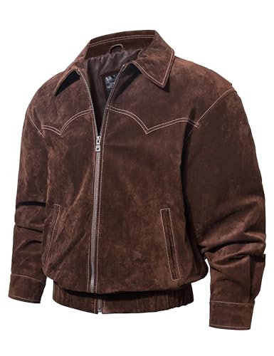 Men Genuine Leather Bomber Jacket Casual Fall Winter