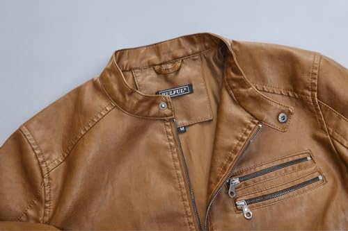 Men's Stand Collar Genuine Leather Jacket Motorcycle