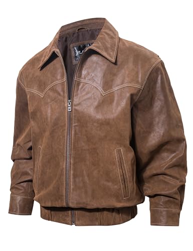 Men Genuine Leather Bomber Jacket Casual Fall Winter