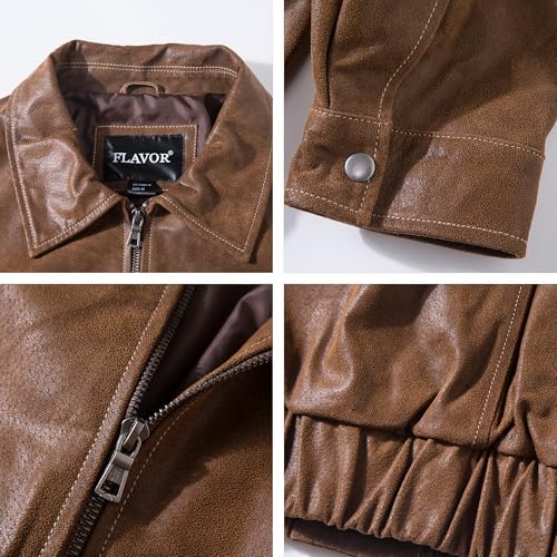 Men Genuine Leather Bomber Jacket Casual Fall Winter