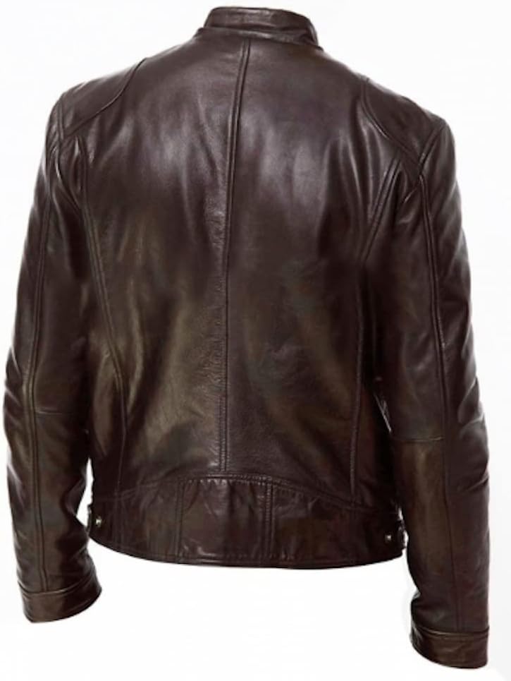 Mens Genuine Leather Jacket Cowhide Motorbike Motorcycle Moto-Jacket Real Leather Black/Brown
