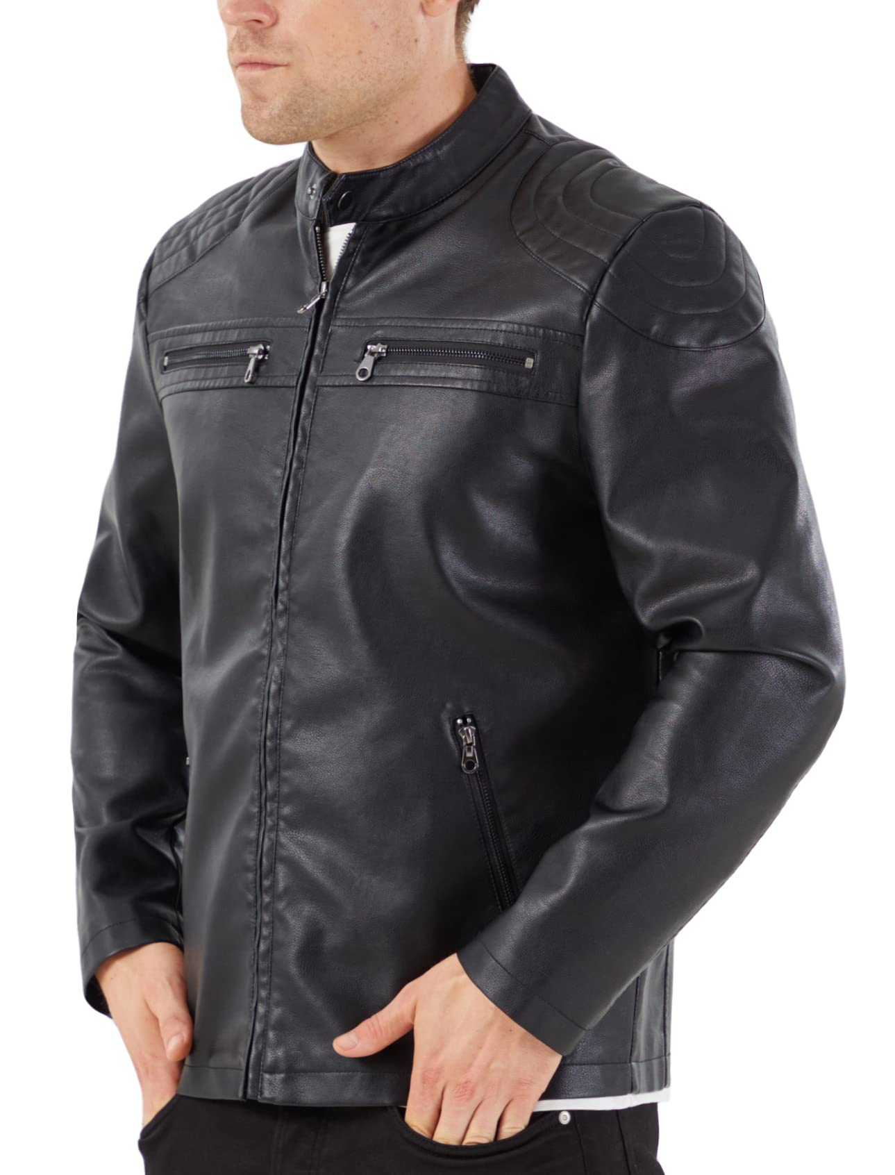 Men's Stand Collar Genuine Leather Jacket Motorcycle