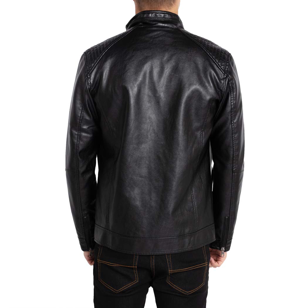 Men's Stand Collar Genuine Leather Jacket Motorcycle