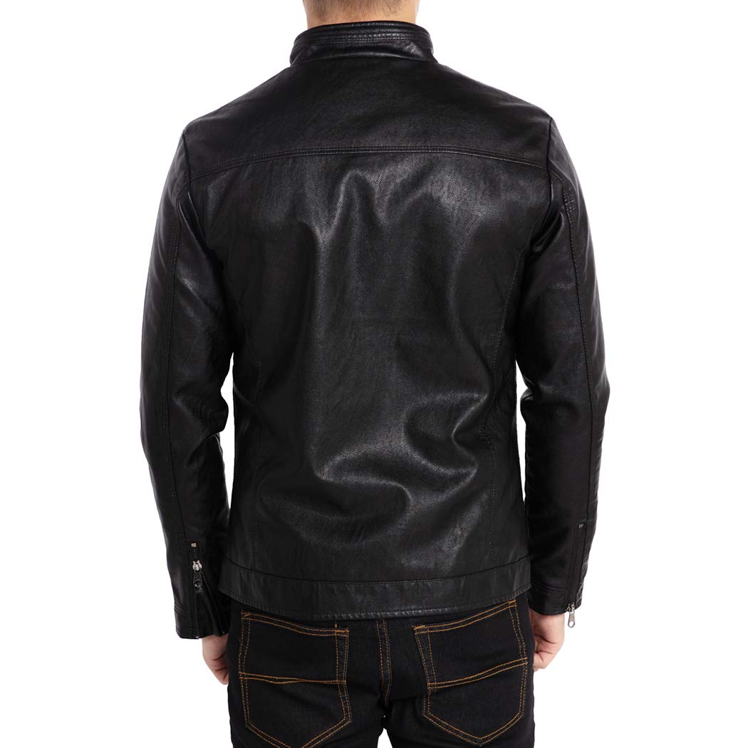 Men's Stand Collar Genuine Leather Jacket Motorcycle
