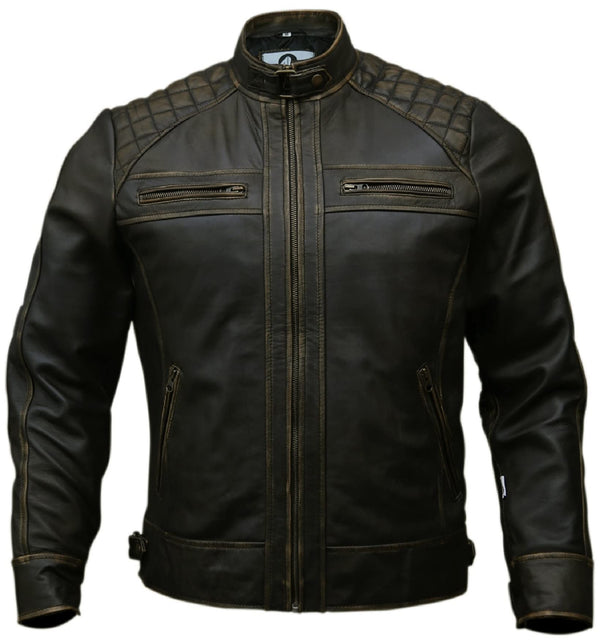 Mens Genuine Leather Biker Jacket Black | Vintage Brown Distressed Lambskin Motorcycle Jackets for Men