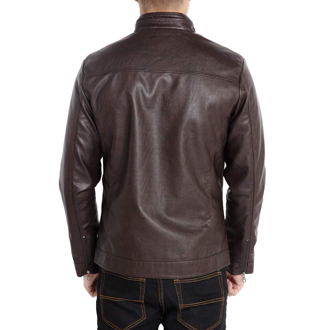 Men's Stand Collar Genuine Leather Jacket Motorcycle
