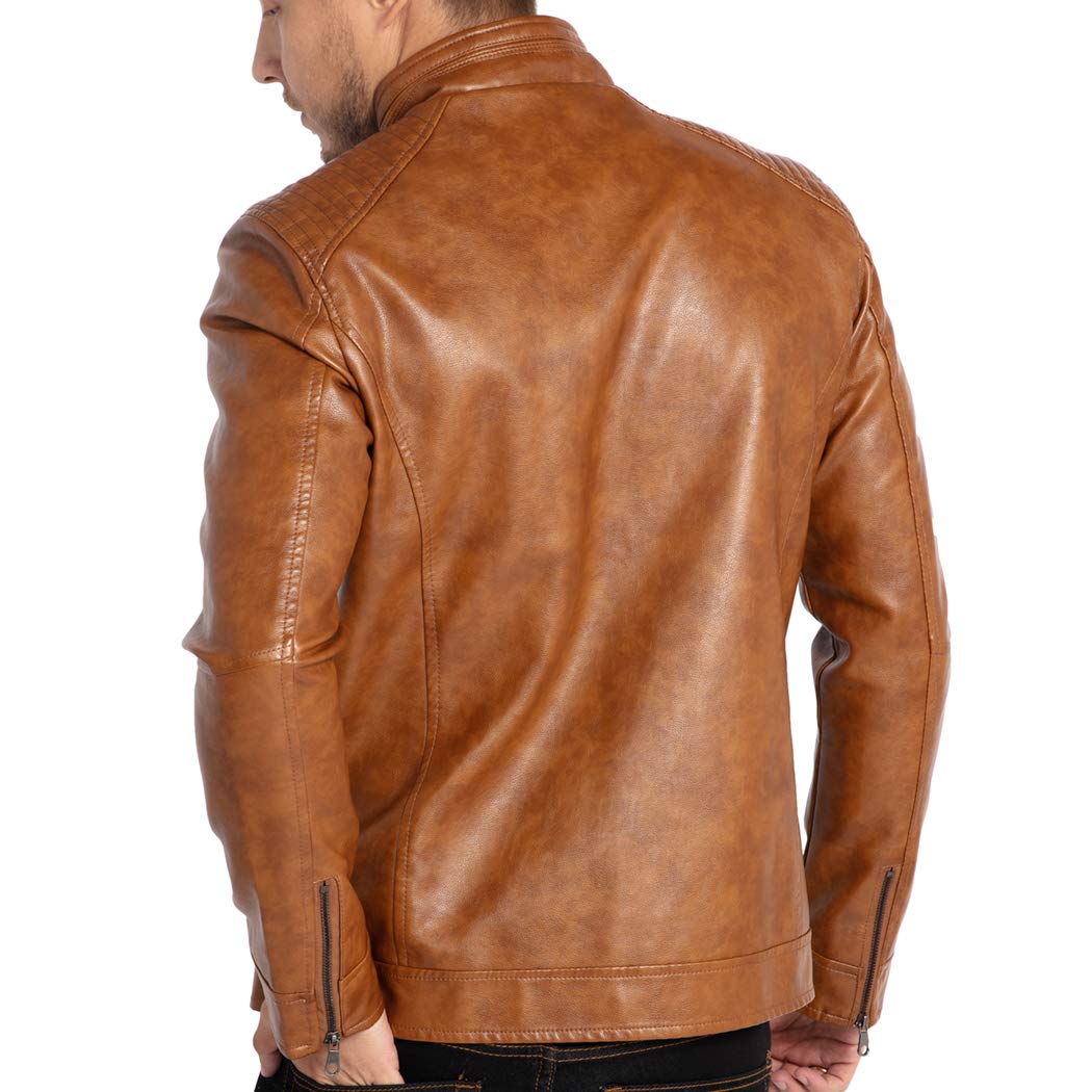 Men's Stand Collar Genuine Leather Jacket Motorcycle