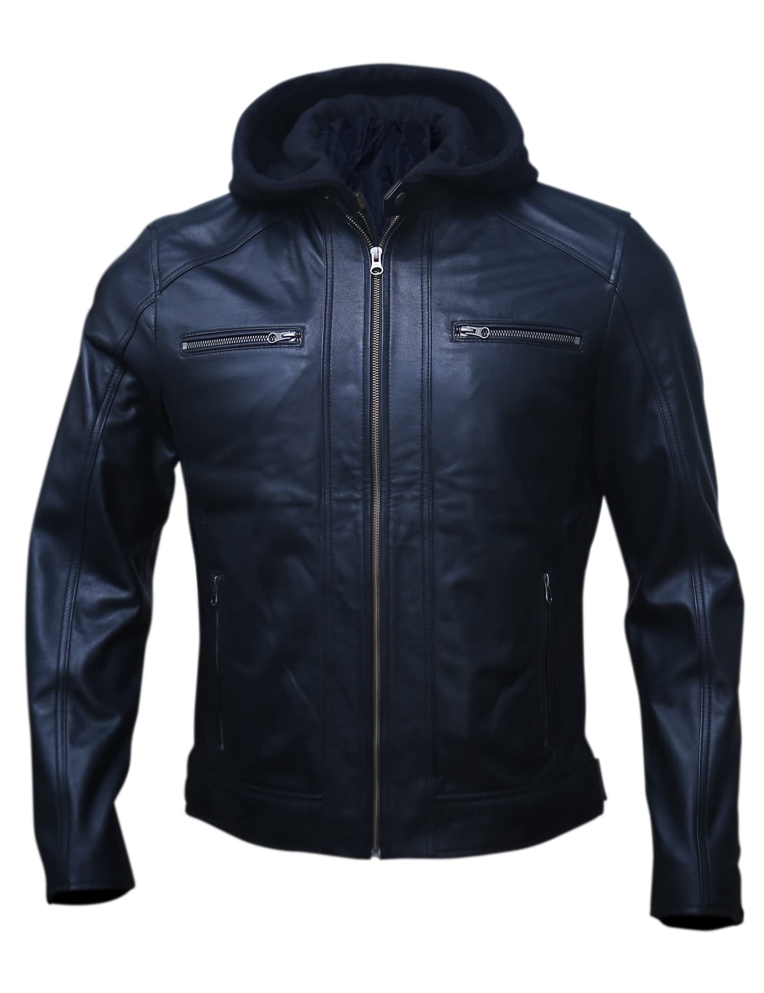 Men’s Genuine Lambskin Motorcycle Leather Jacket Black