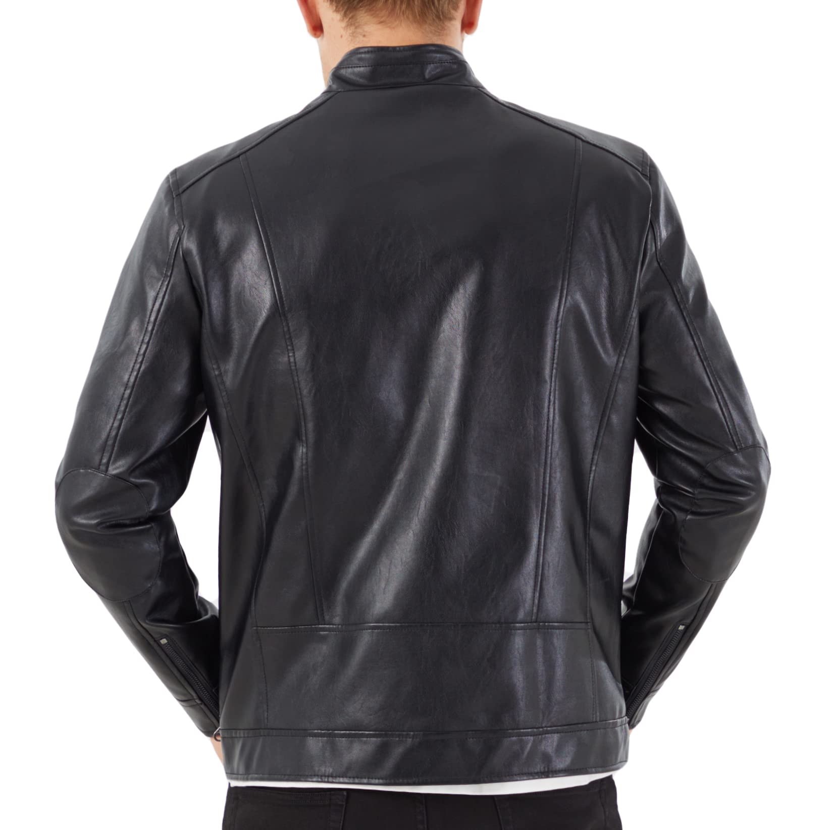 Men's Stand Collar Genuine Leather Jacket Motorcycle