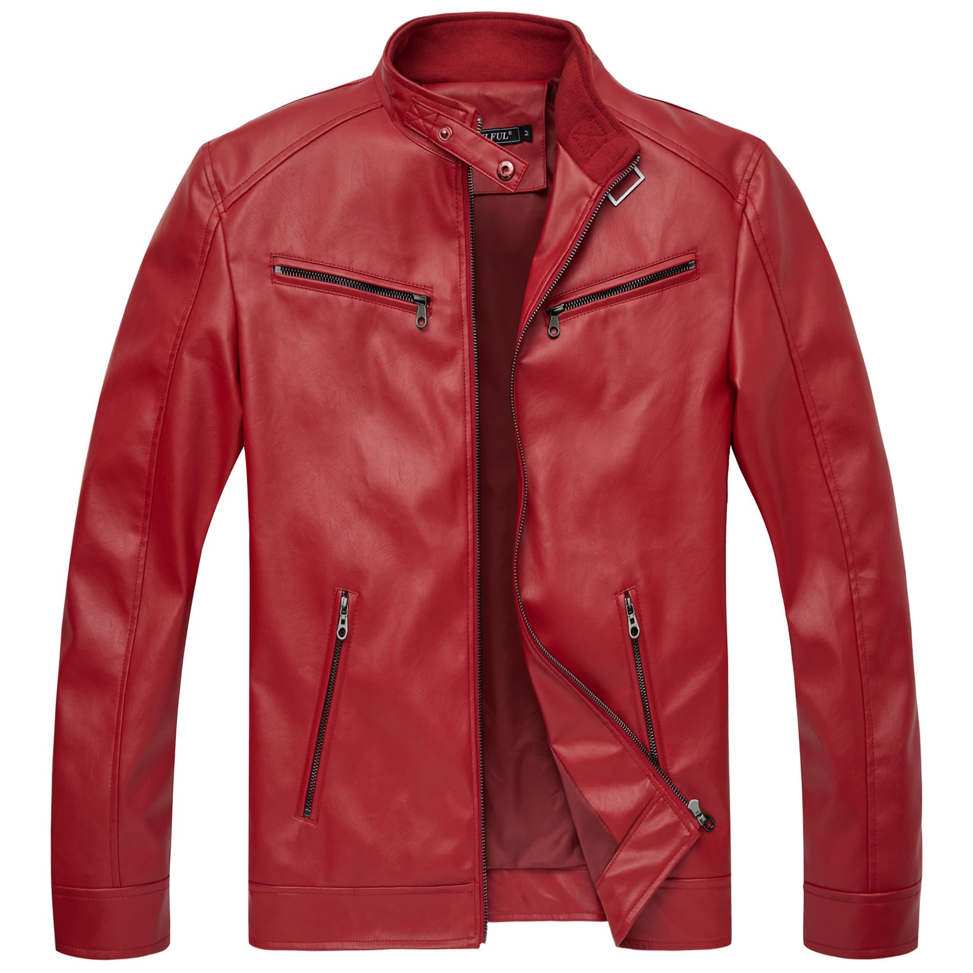 Men's Stand Collar Genuine Leather Jacket Motorcycle