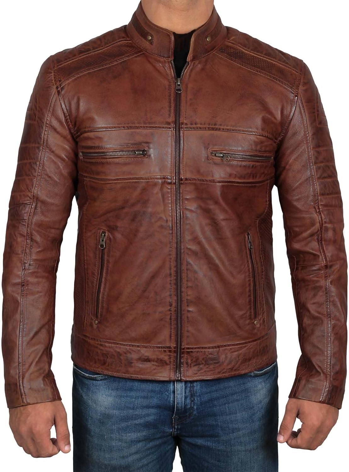  Real Lambskin Cafe Racer Motorcyle Style Leather Jackets 