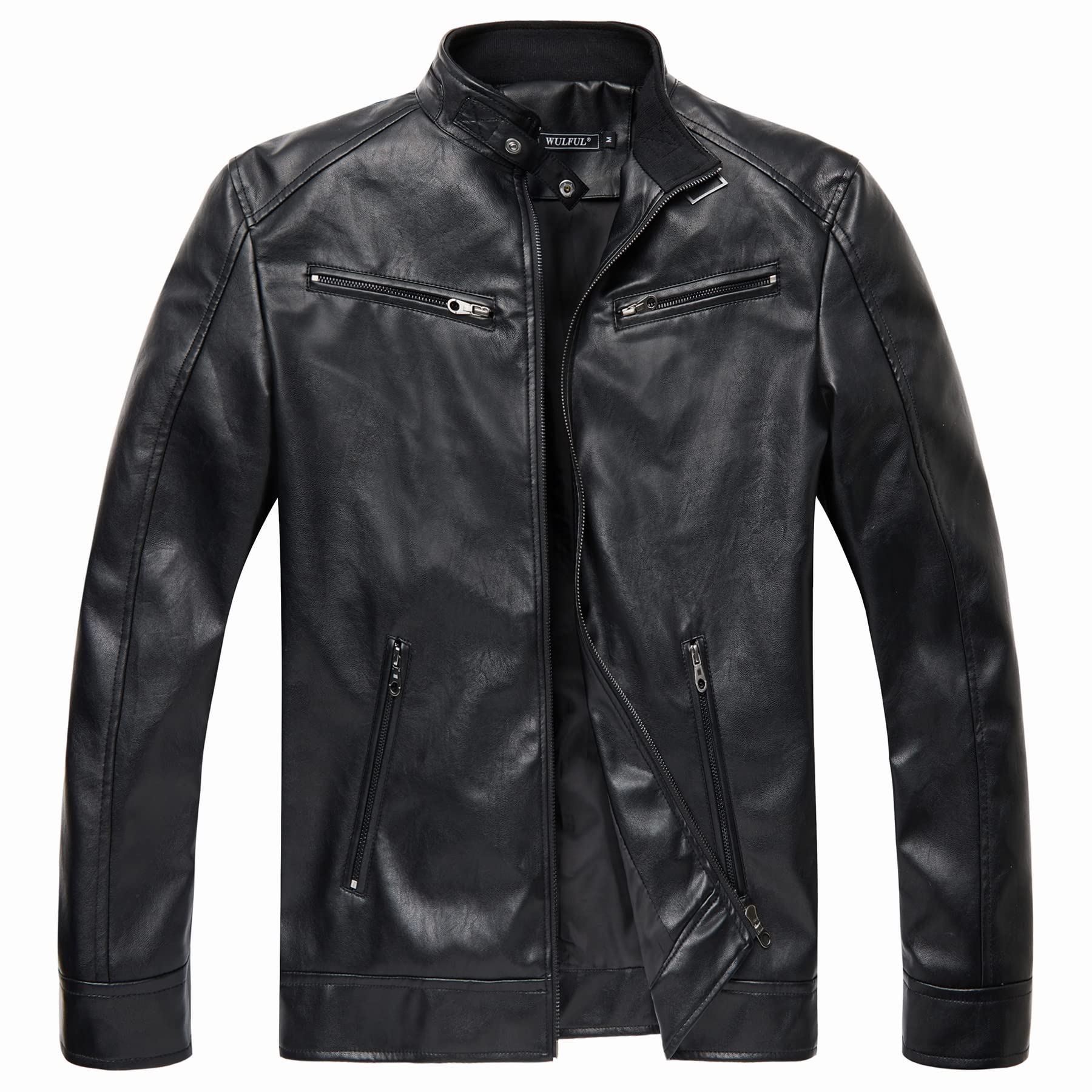 Men's Stand Collar Genuine Leather Jacket Motorcycle