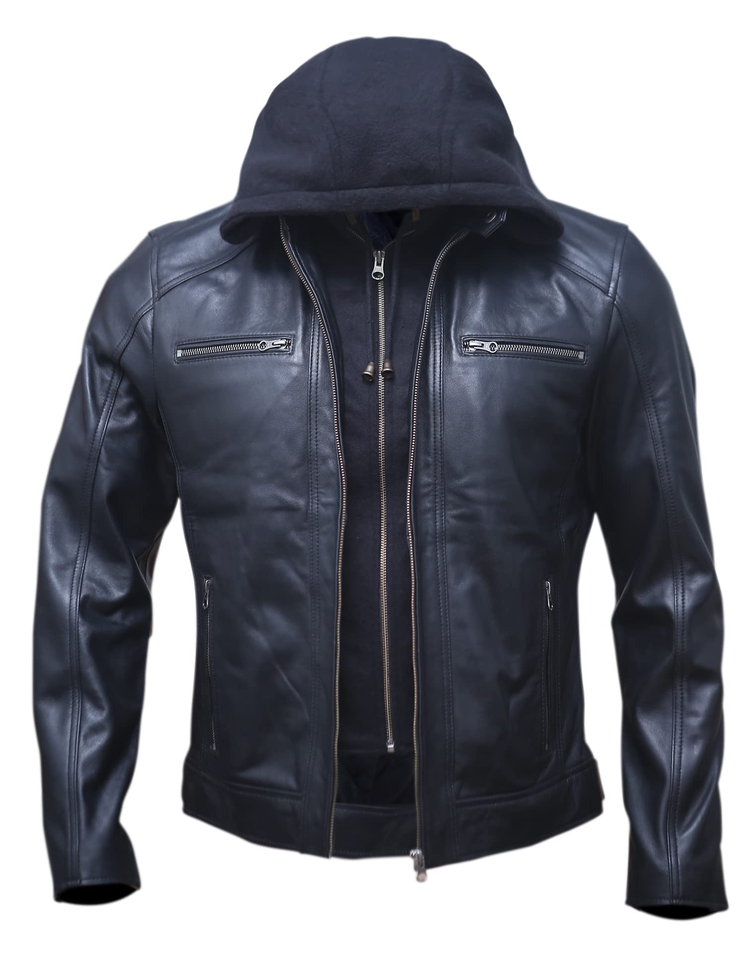 Men’s Genuine Lambskin Motorcycle Leather Jacket Black