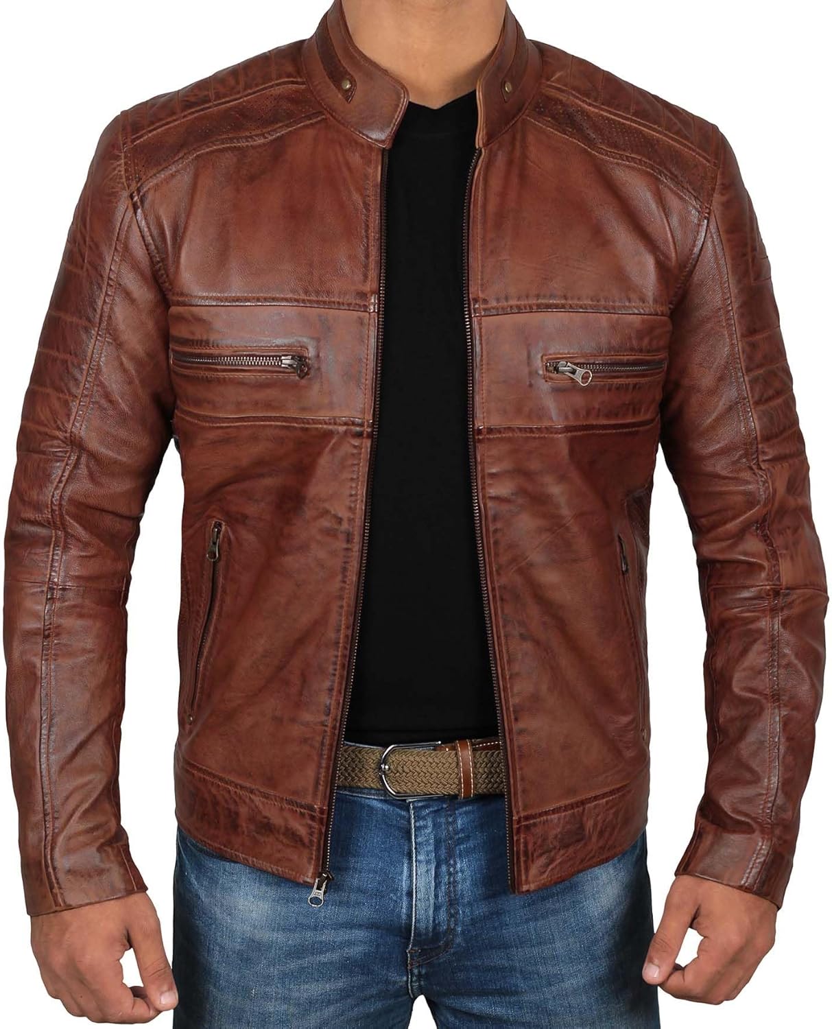  Real Lambskin Cafe Racer Motorcyle Style Leather Jackets 