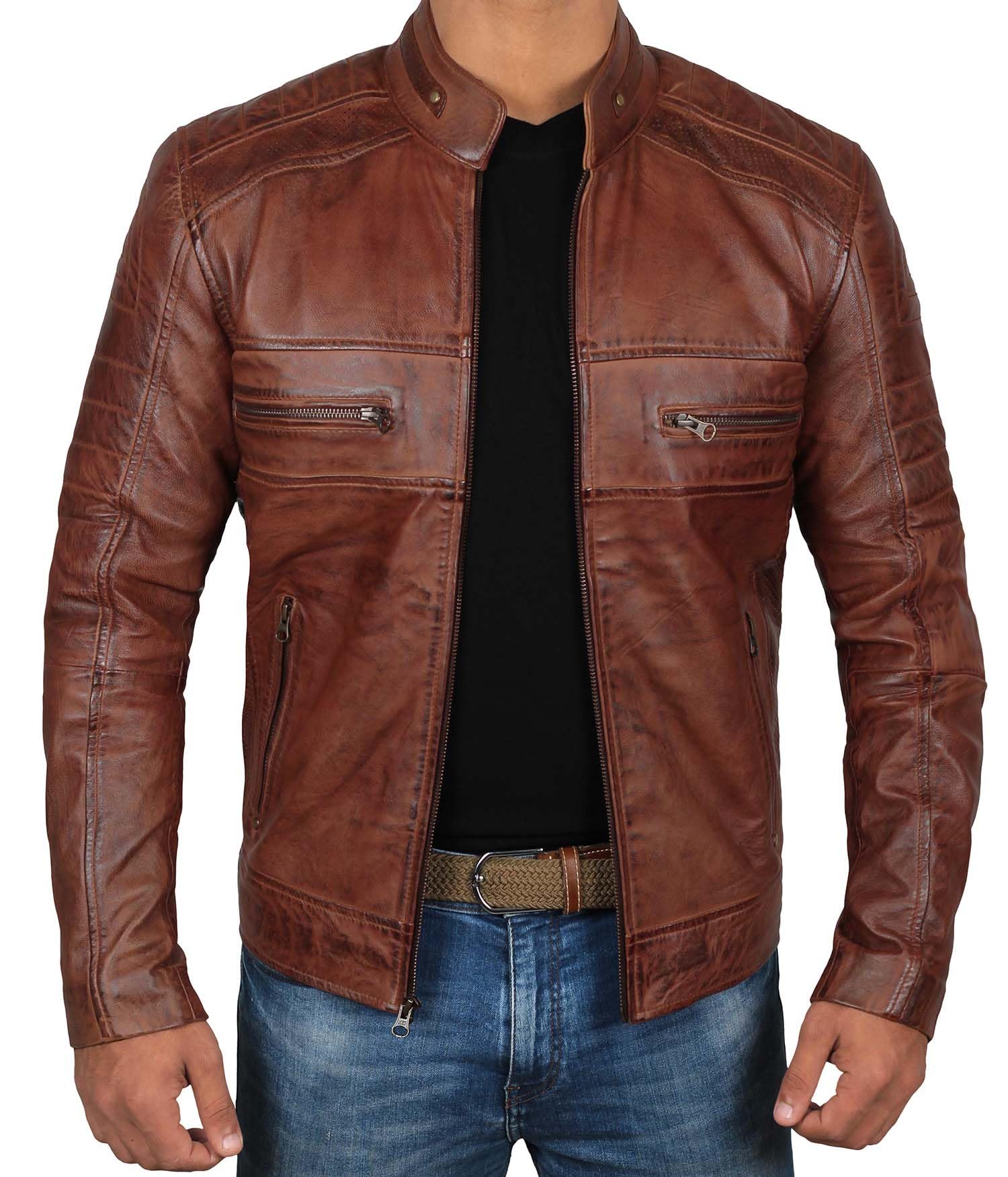  Real Lambskin Cafe Racer Motorcyle Style Leather Jackets 