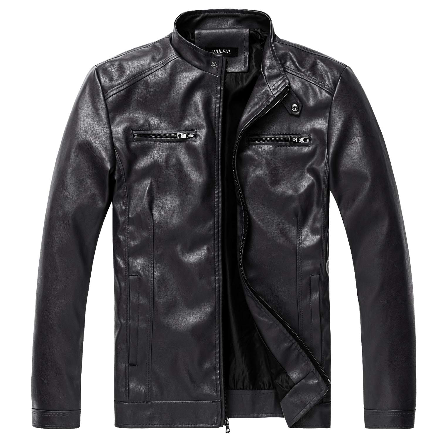 Men's Stand Collar Genuine Leather Jacket Motorcycle