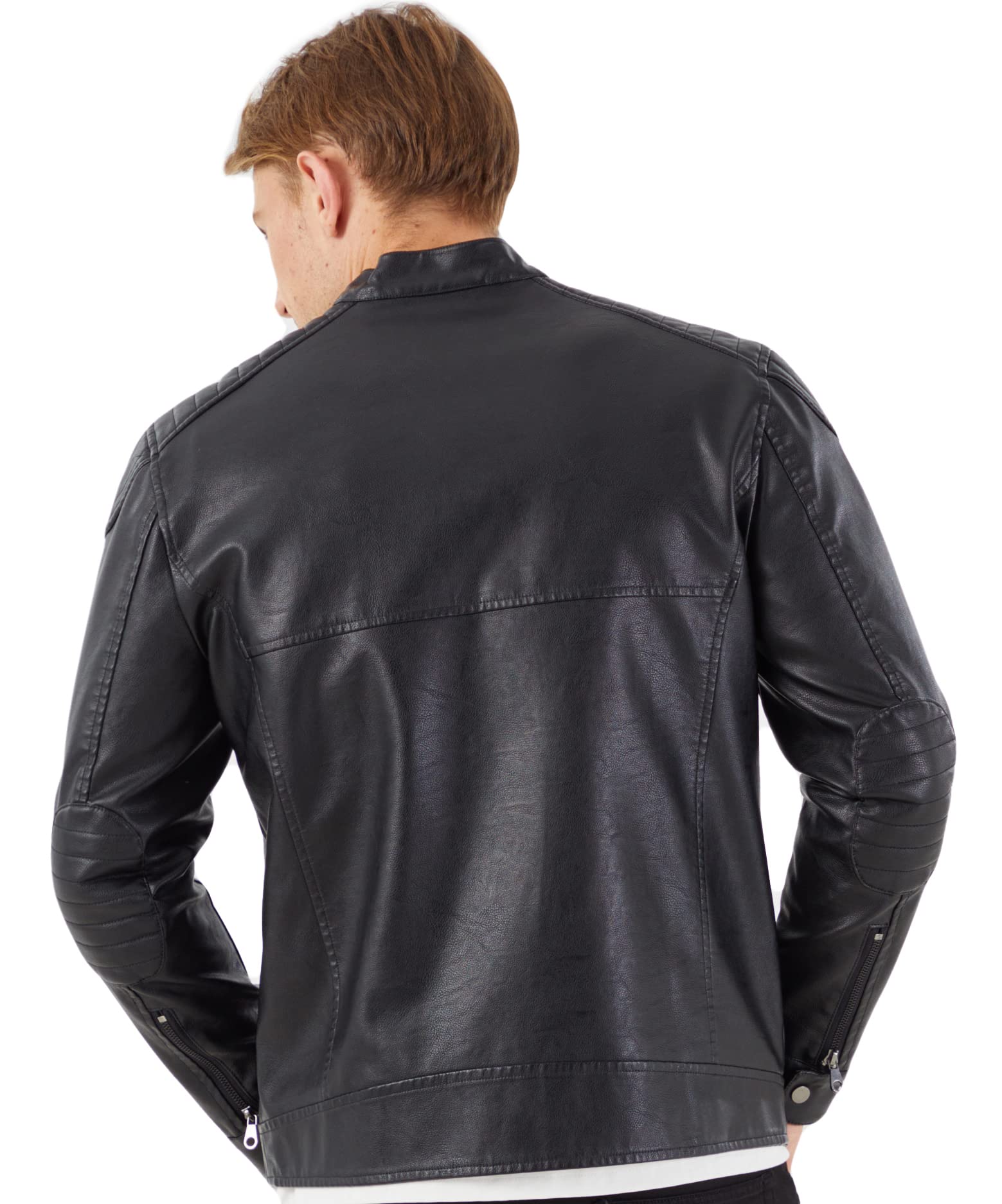 Men's Stand Collar Genuine Leather Jacket Motorcycle