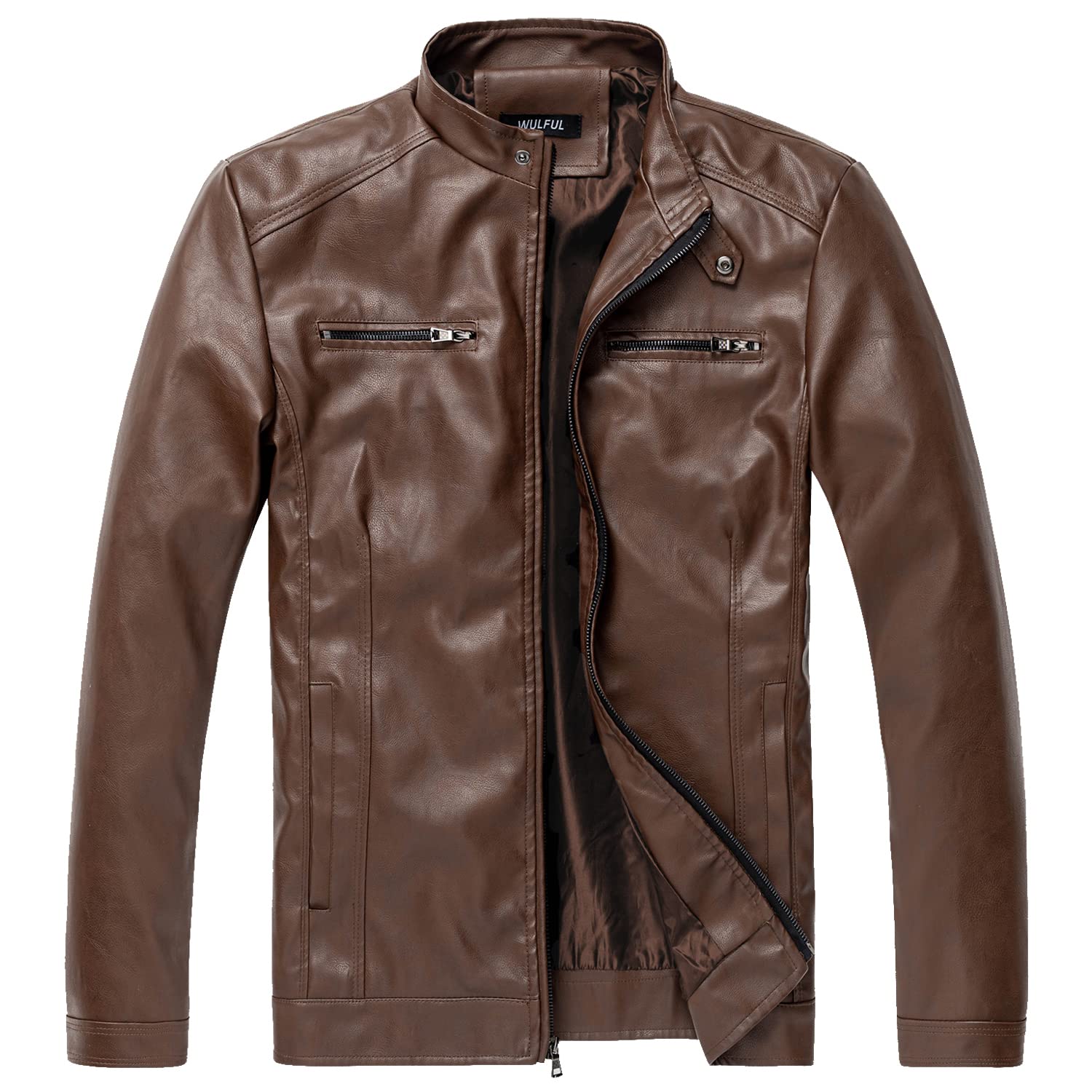 Men's Stand Collar Genuine Leather Jacket Motorcycle