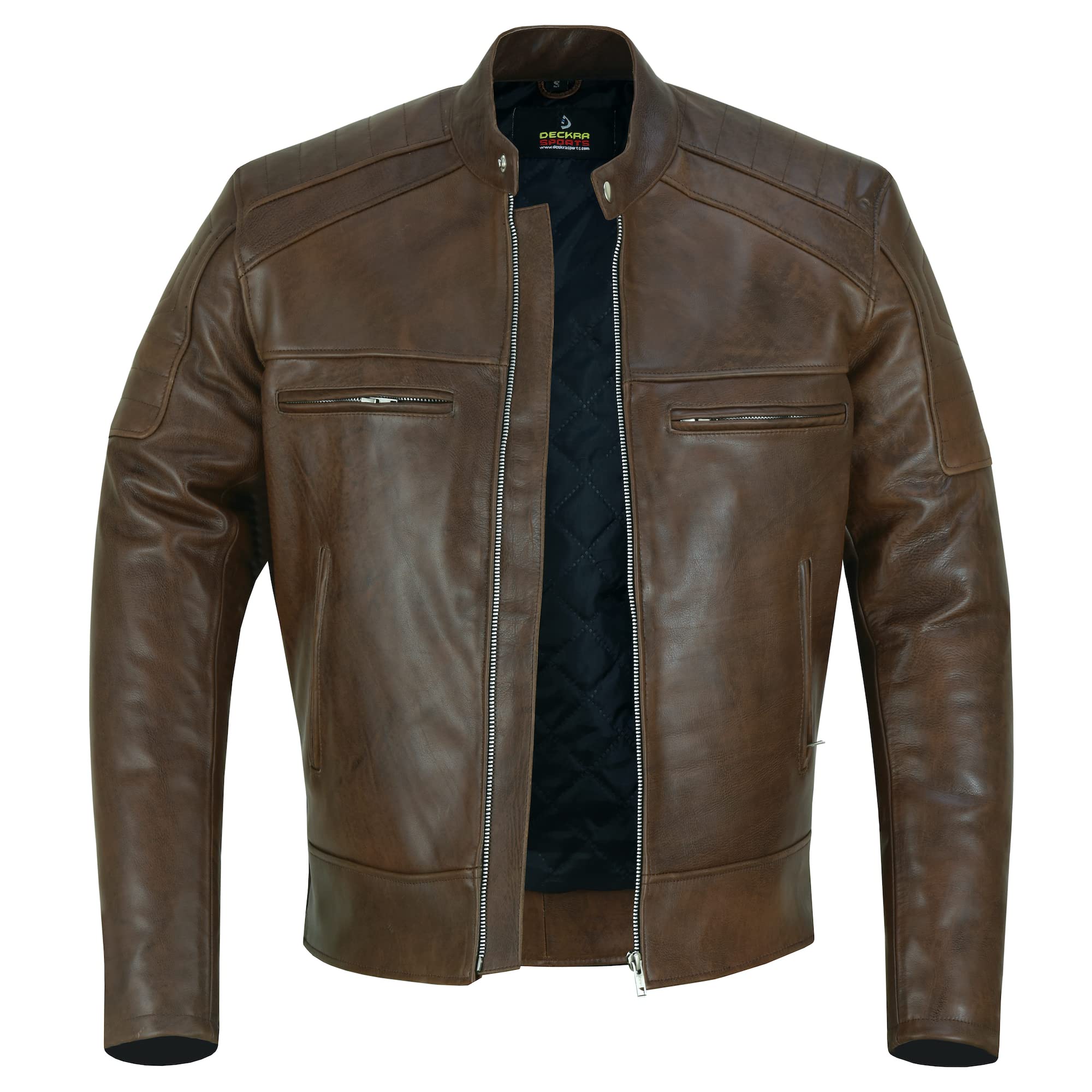 Mens Genuine Leather Jacket Cowhide Motorbike Motorcycle Moto-Jacket Real Leather Black/Brown
