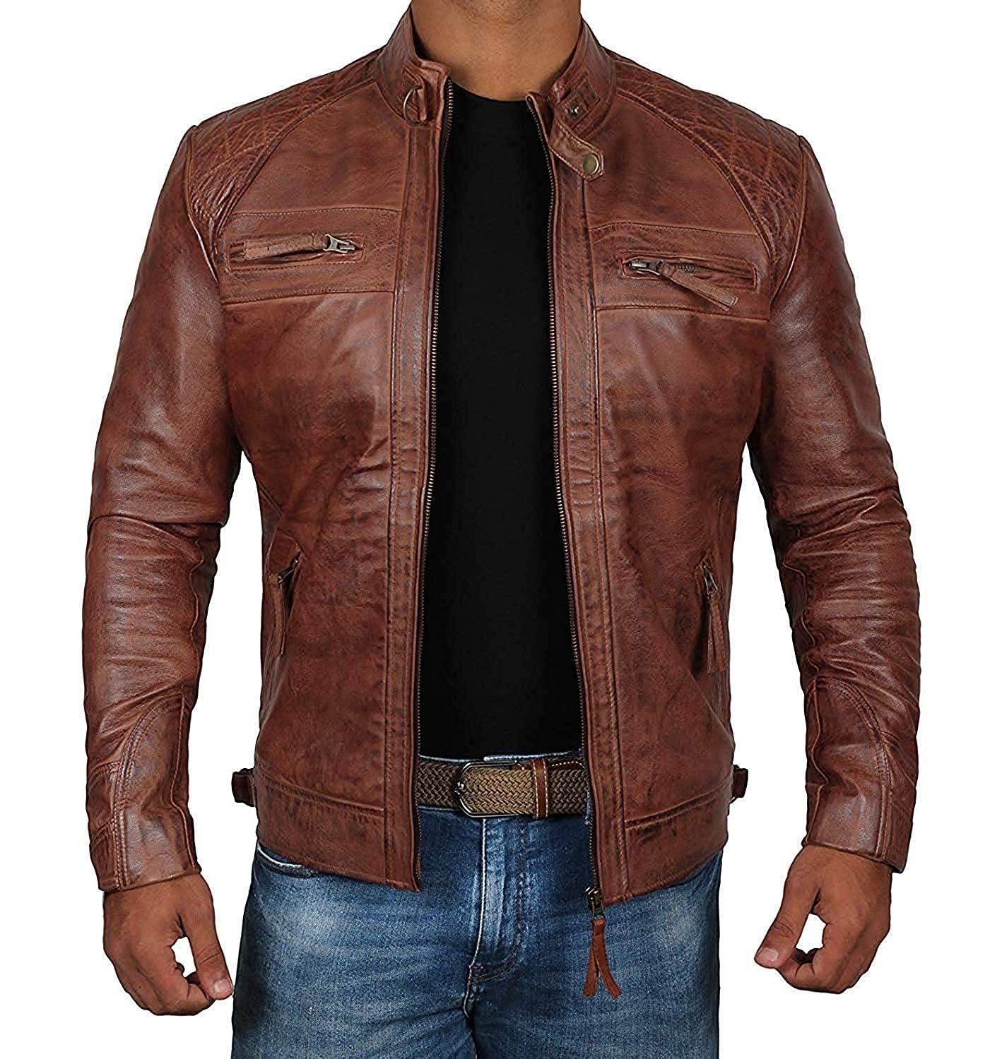  Real Lambskin Cafe Racer Motorcyle Style Leather Jackets 