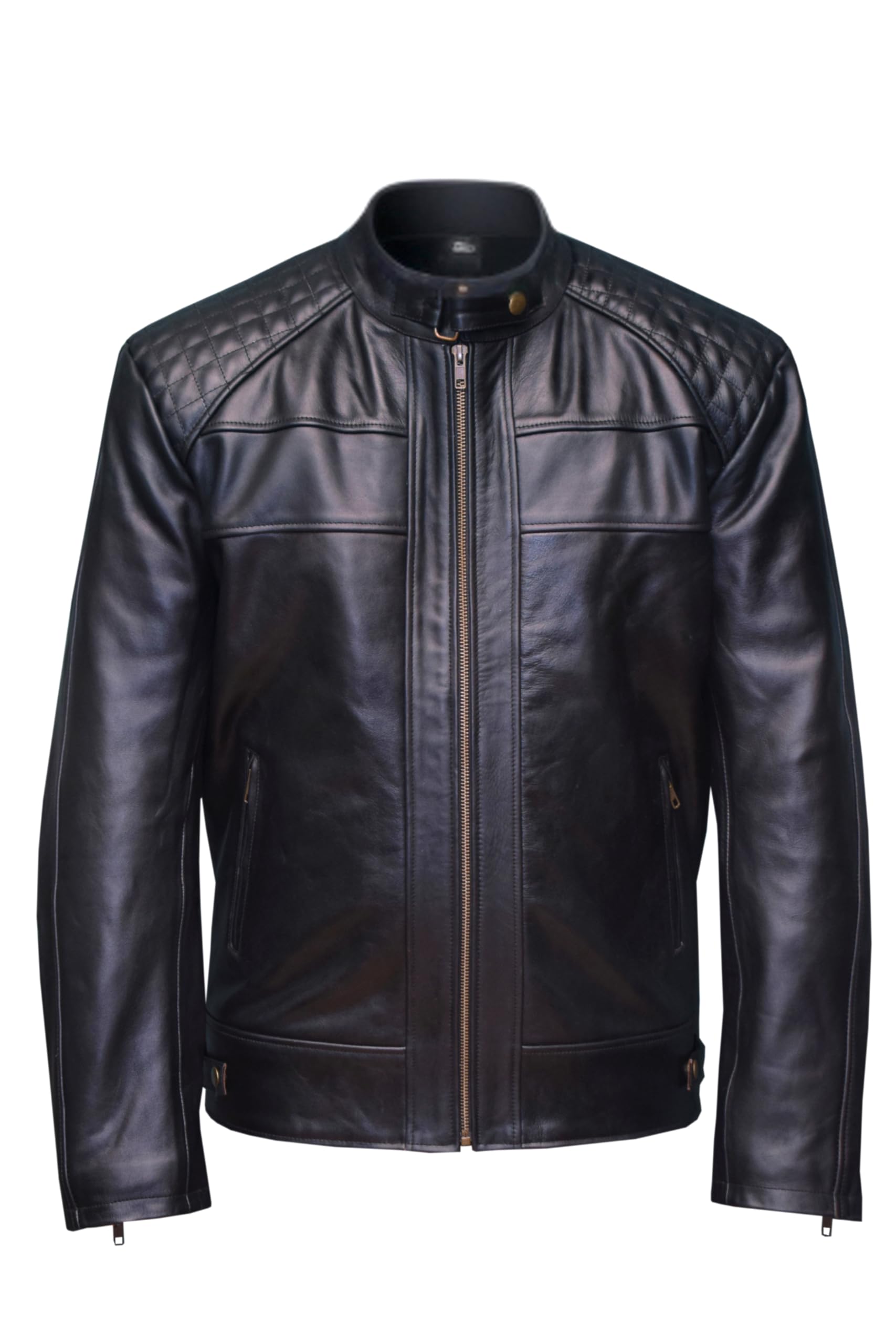 Mens Genuine Leather Jacket Cowhide Motorbike Motorcycle Moto-Jacket Real Leather Black/Brown