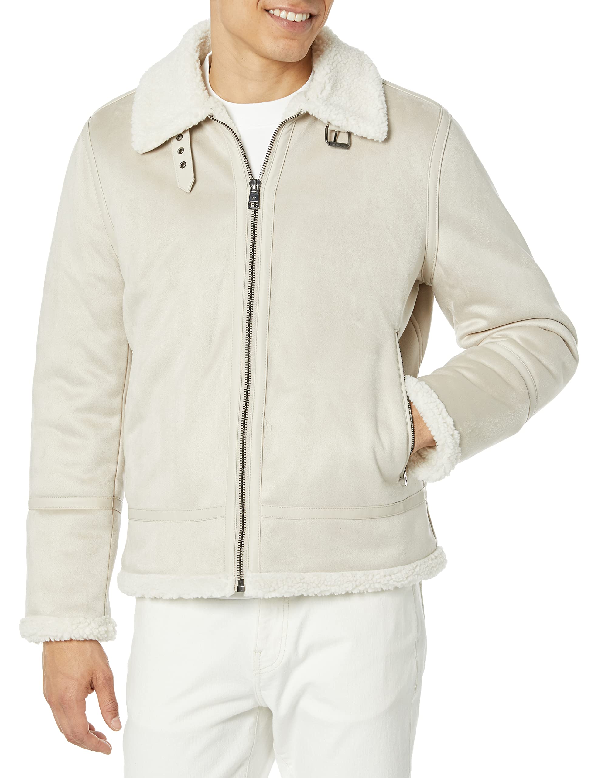 Calvin Klein Mens Faux Leather Jacket Men - Bomber Jacket With Shearling Lining