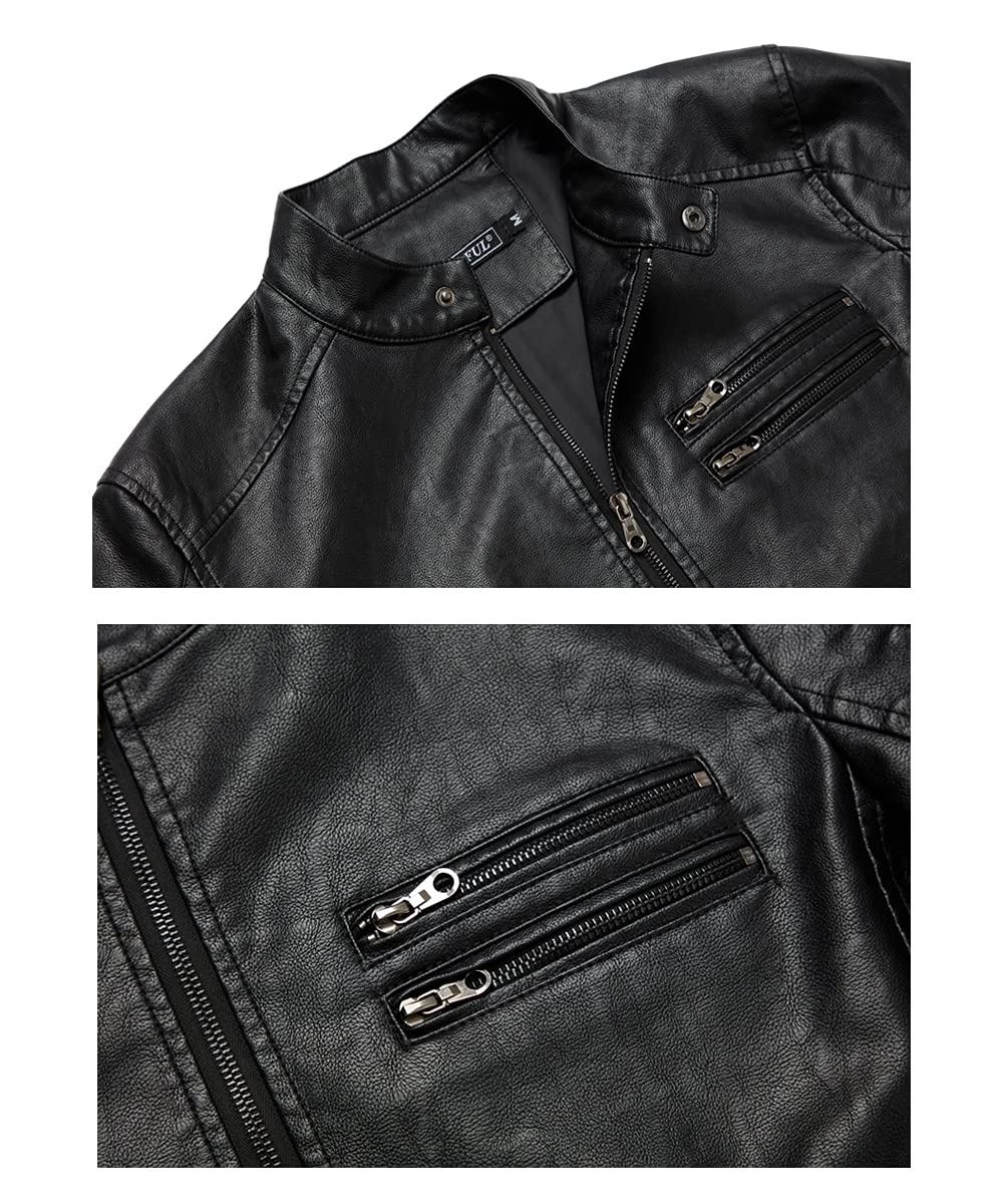 Men's Stand Collar Genuine Leather Jacket Motorcycle