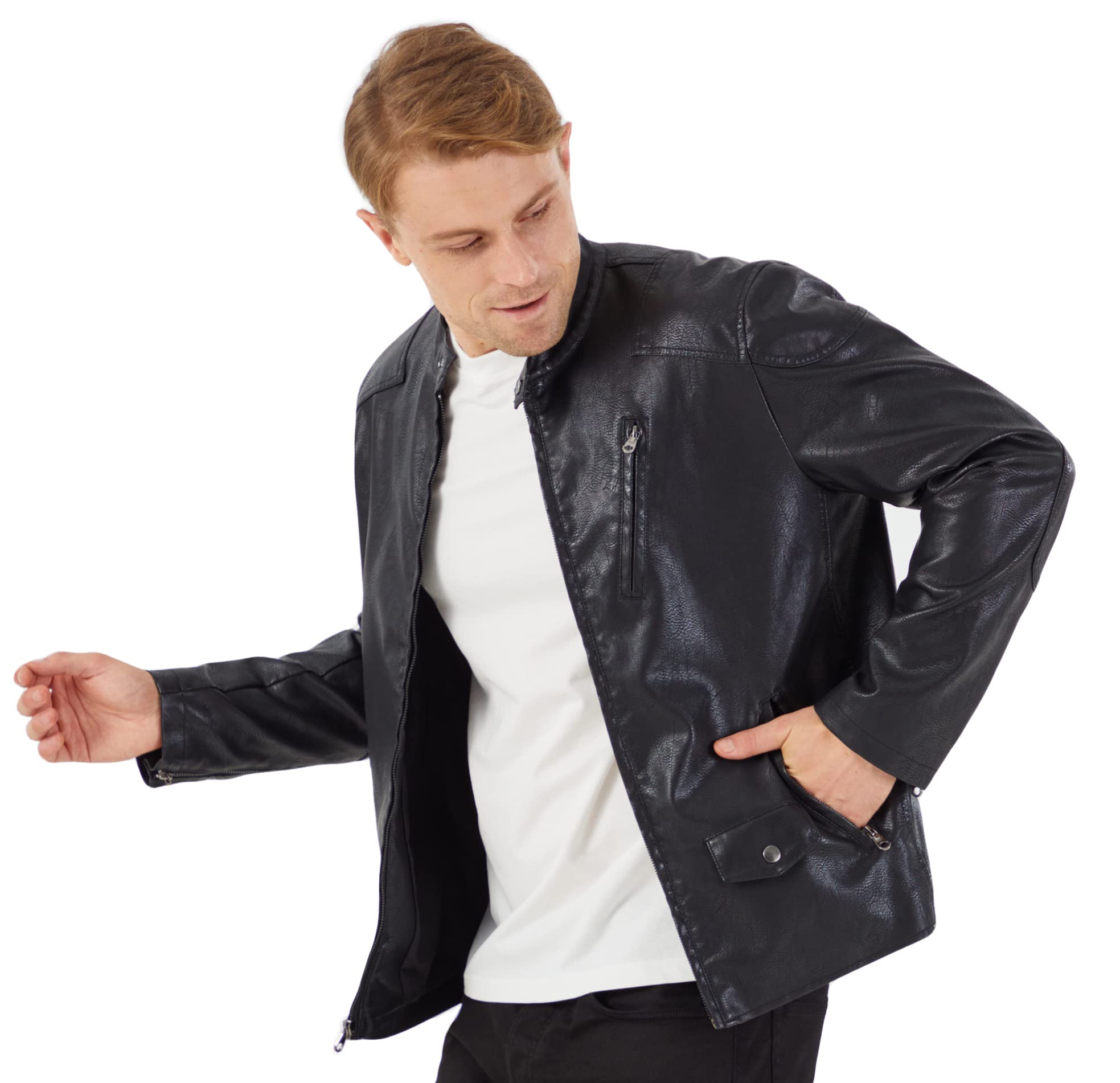 Men's Stand Collar Genuine Leather Jacket Motorcycle