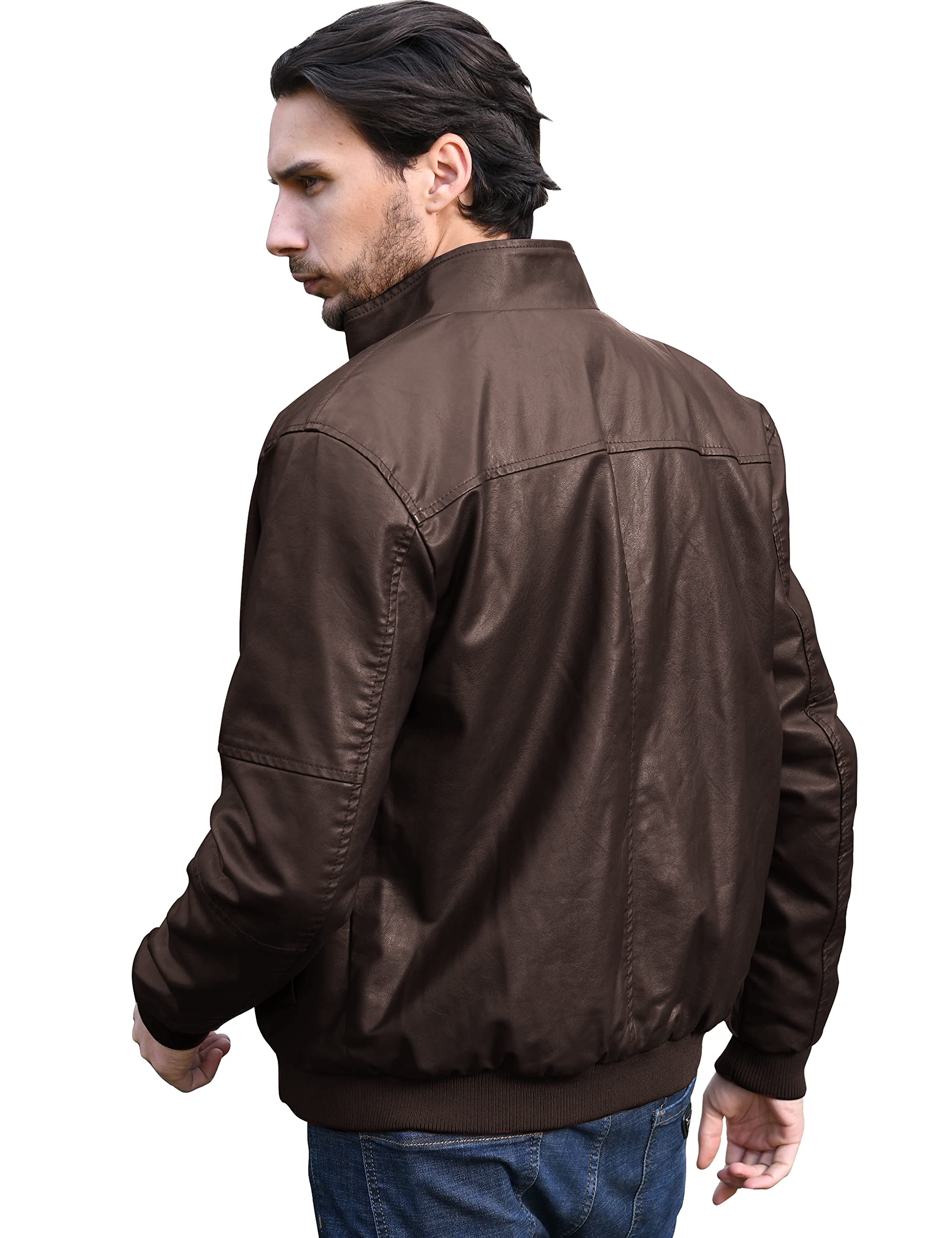 Men's Genuine Leather Jacket Slim Fit Motorcyle Coat Brown