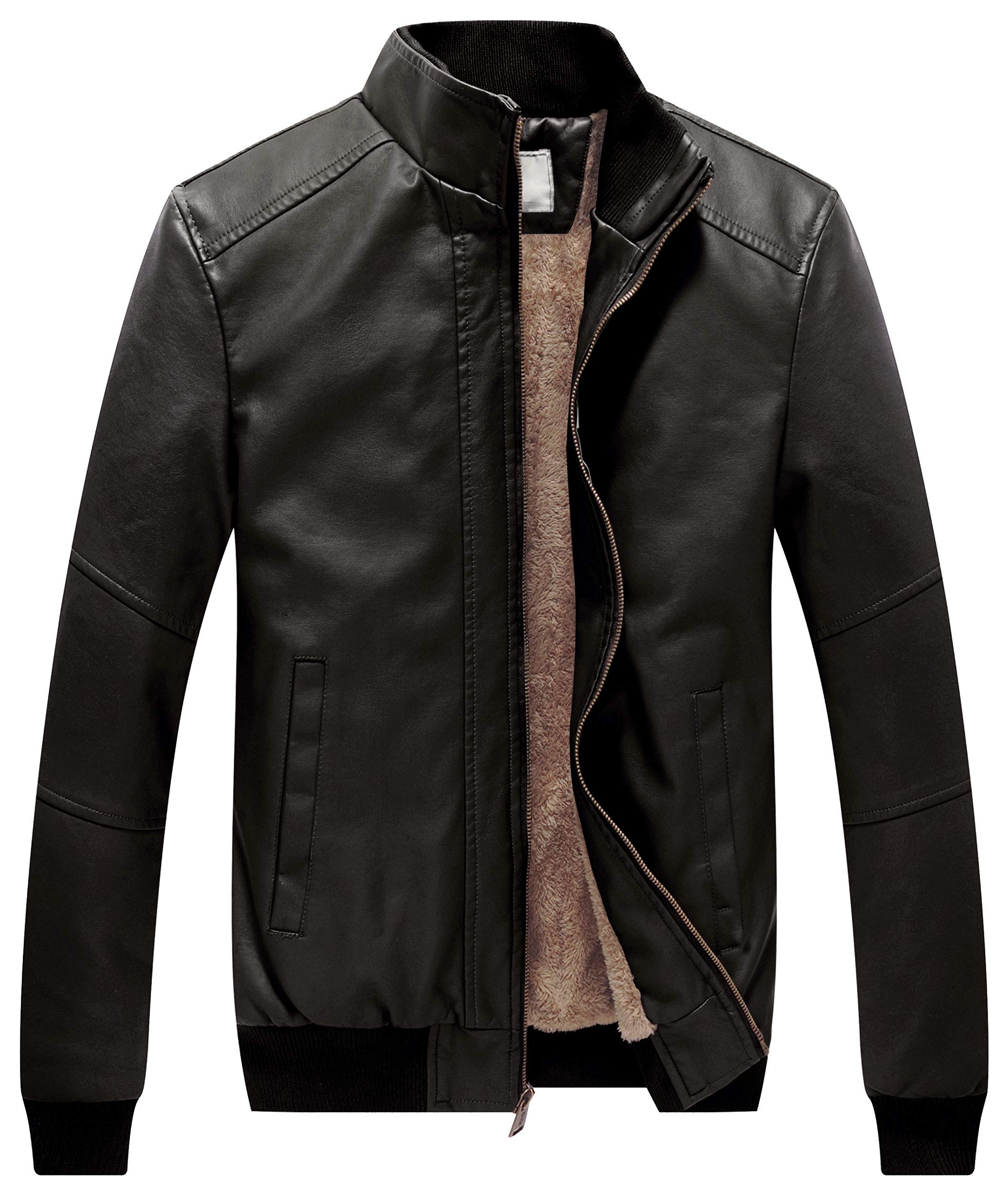 Men's Genuine Leather Jacket Slim Fit Motorcyle Coat Brown