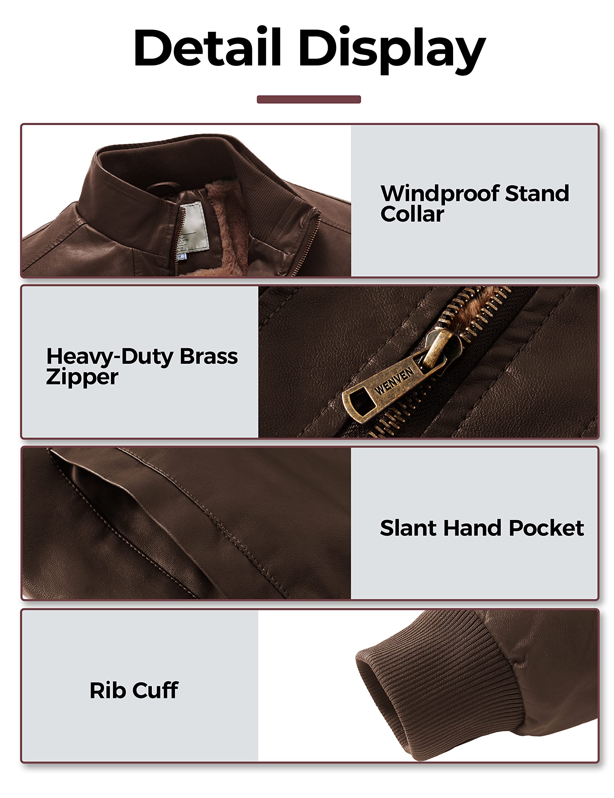 Men's Genuine Leather Jacket Slim Fit Motorcyle Coat Brown