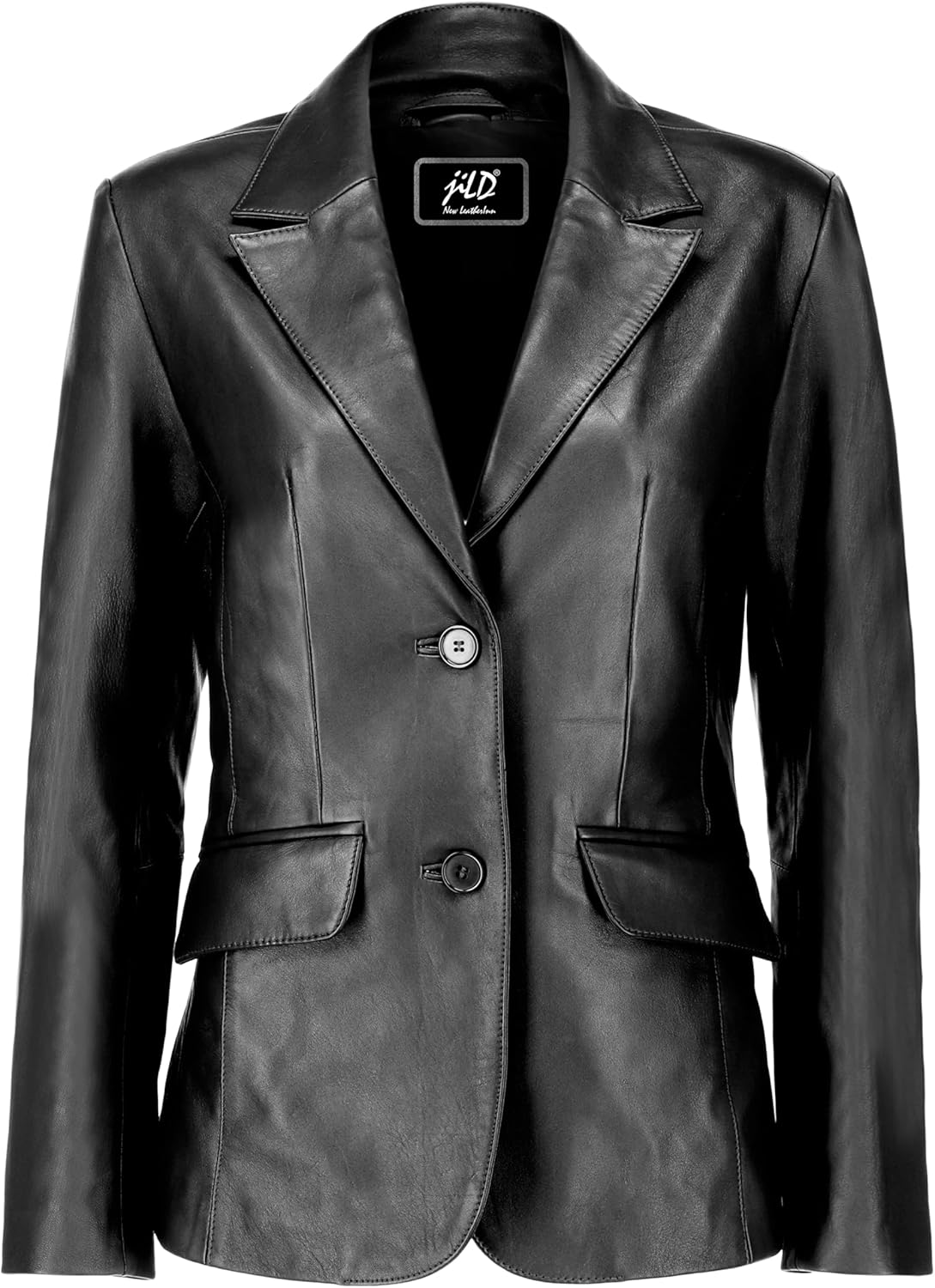 Jild Classic 2-Button Lambskin Leather Blazer Women - Casual Coat Long Sleeves Suit Style Leather Jacket Women