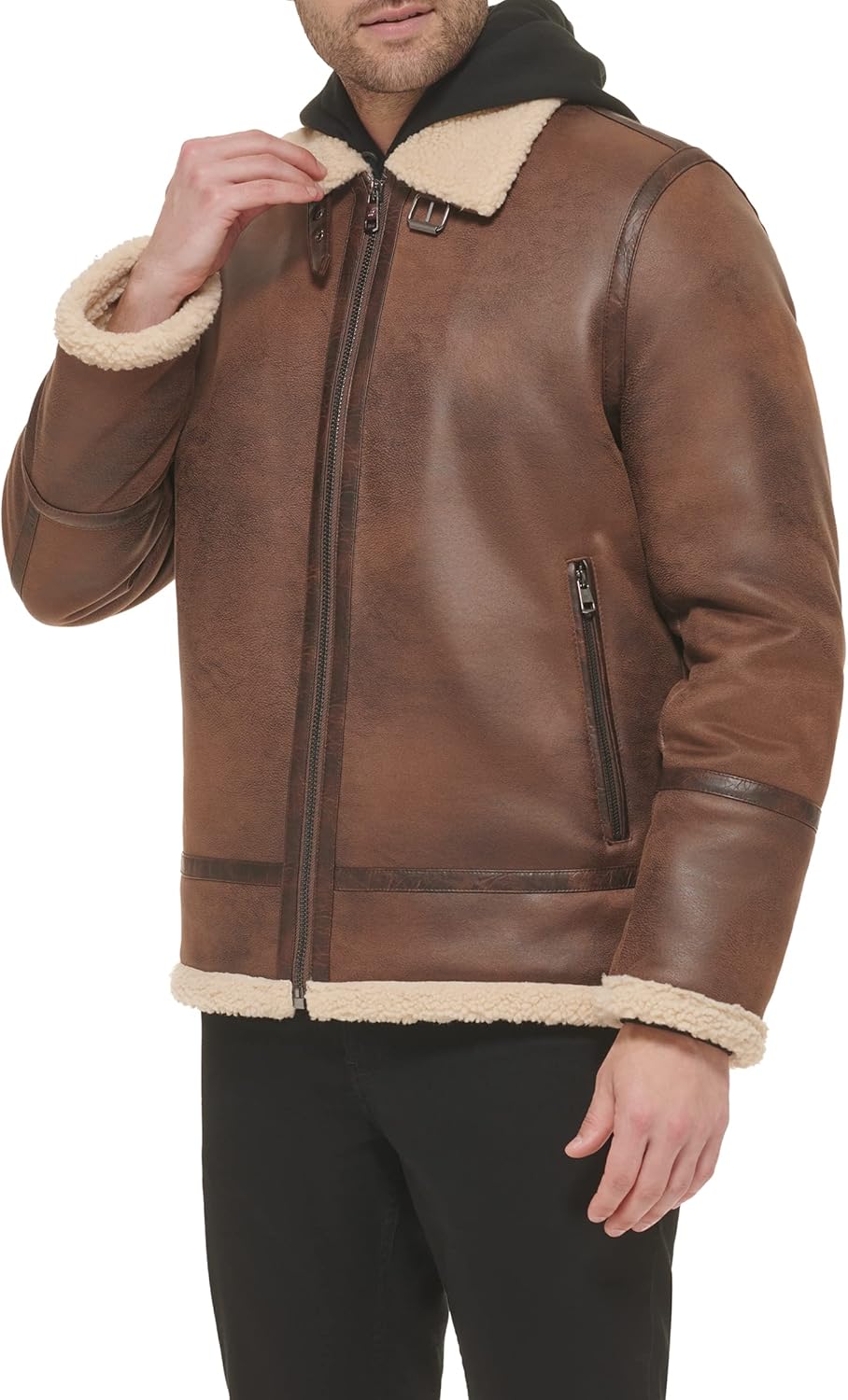 Calvin Klein Mens Faux Leather Jacket Men - Bomber Jacket With Shearling Lining