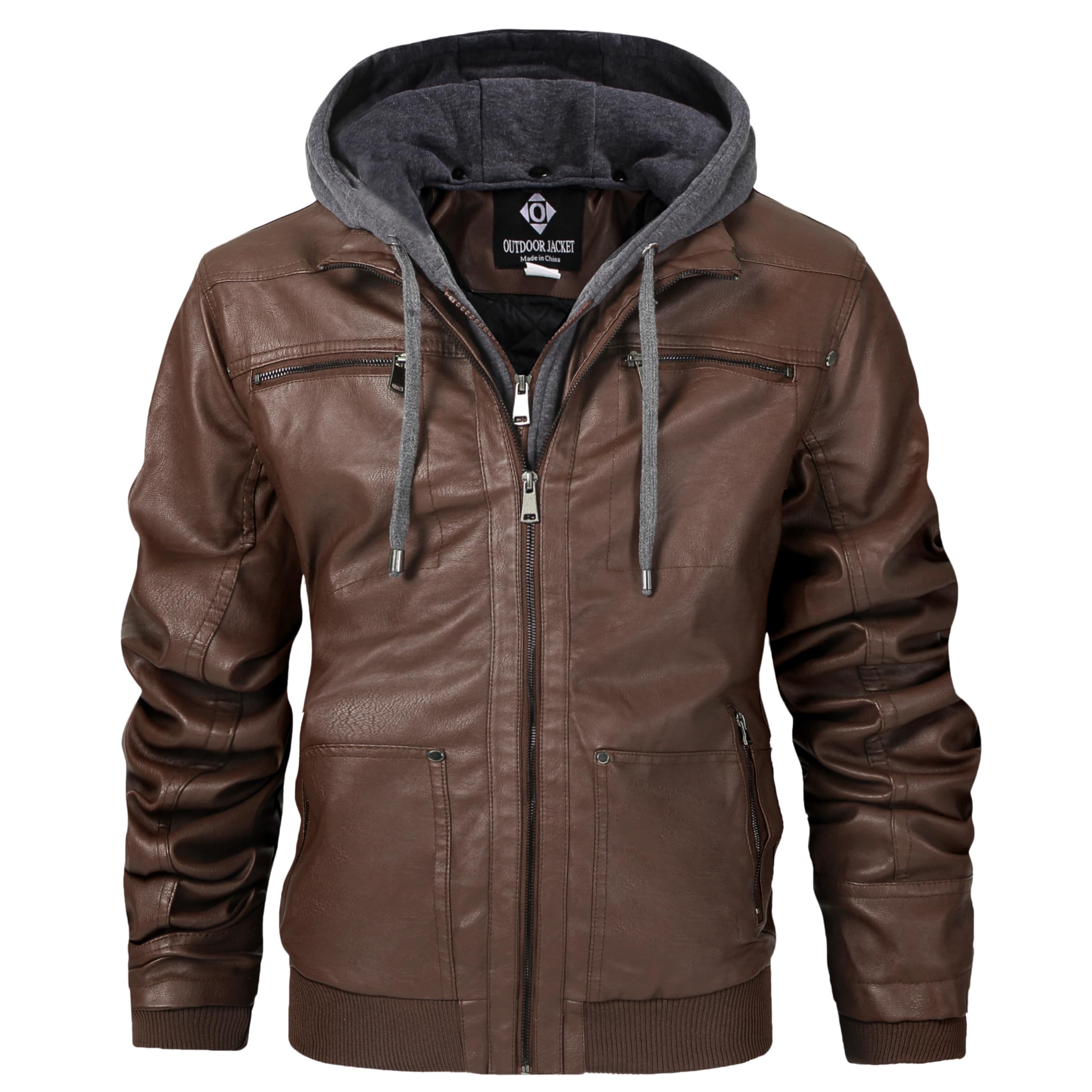 Men's Genuine Leather Jacket with Removable Hood