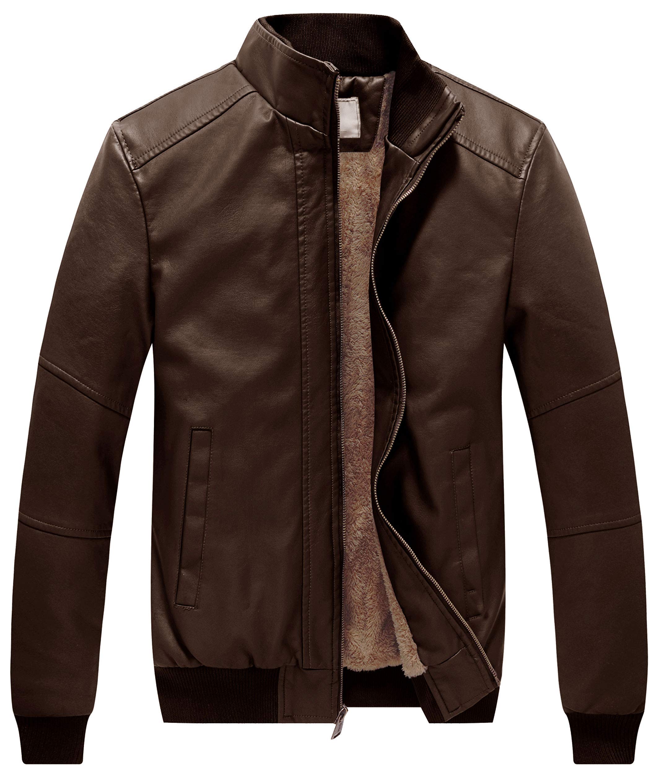 Men's Genuine Leather Jacket Slim Fit Motorcyle Coat Brown