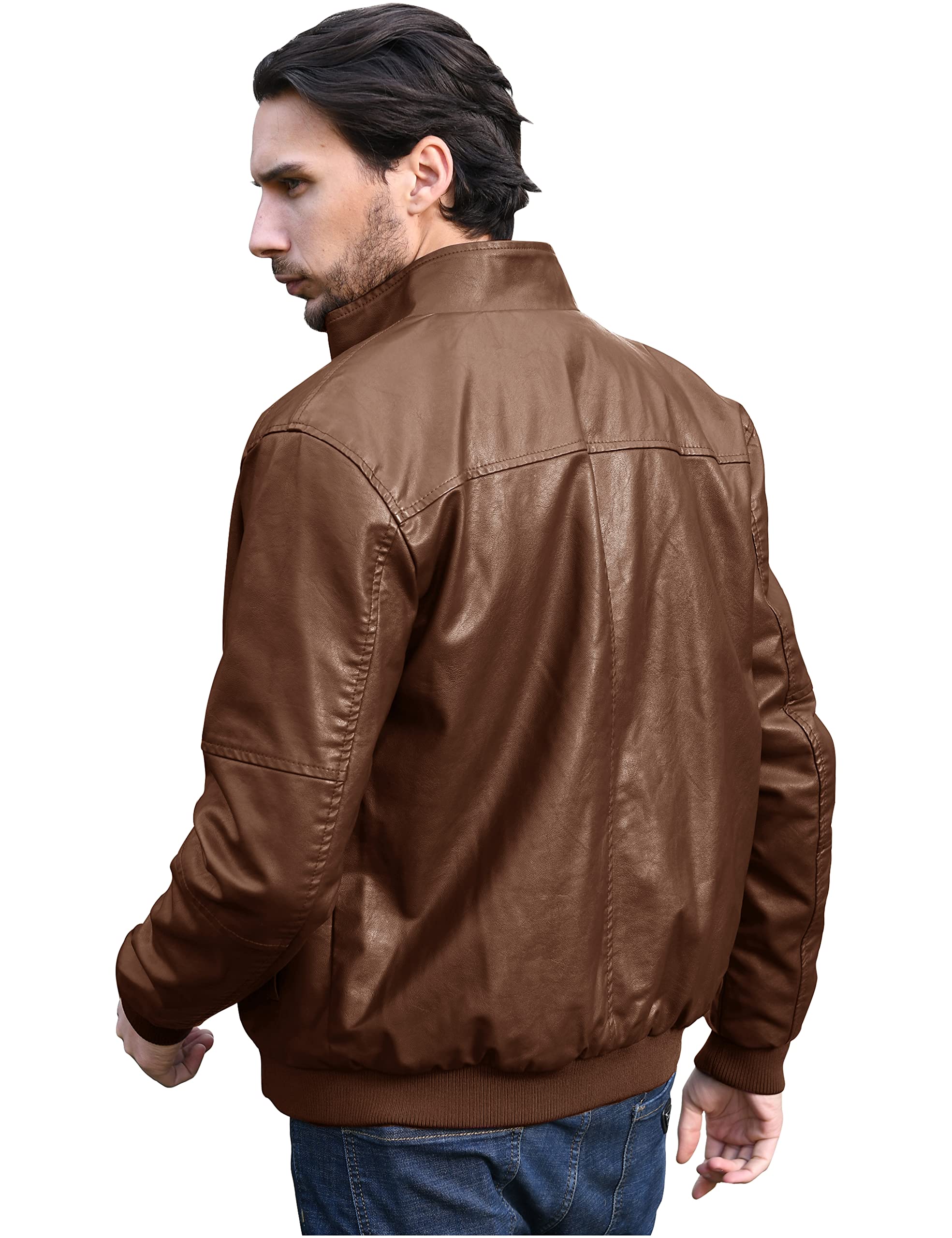 Men's Genuine Leather Jacket Slim Fit Motorcyle Coat Brown