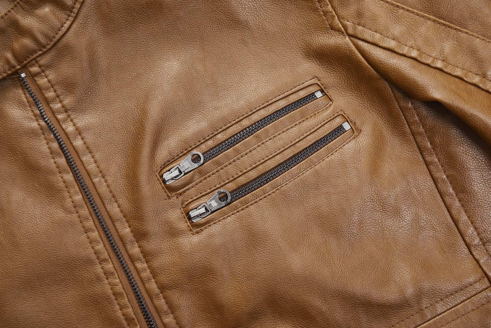 Men's Stand Collar Genuine Leather Jacket Motorcycle