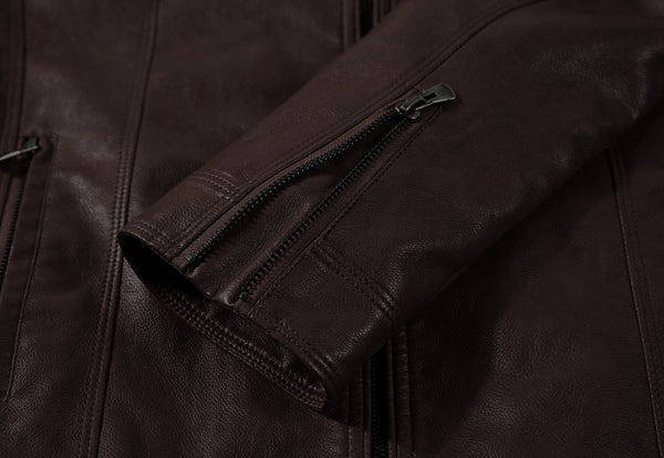 Men's Stand Collar Genuine Leather Jacket Motorcycle