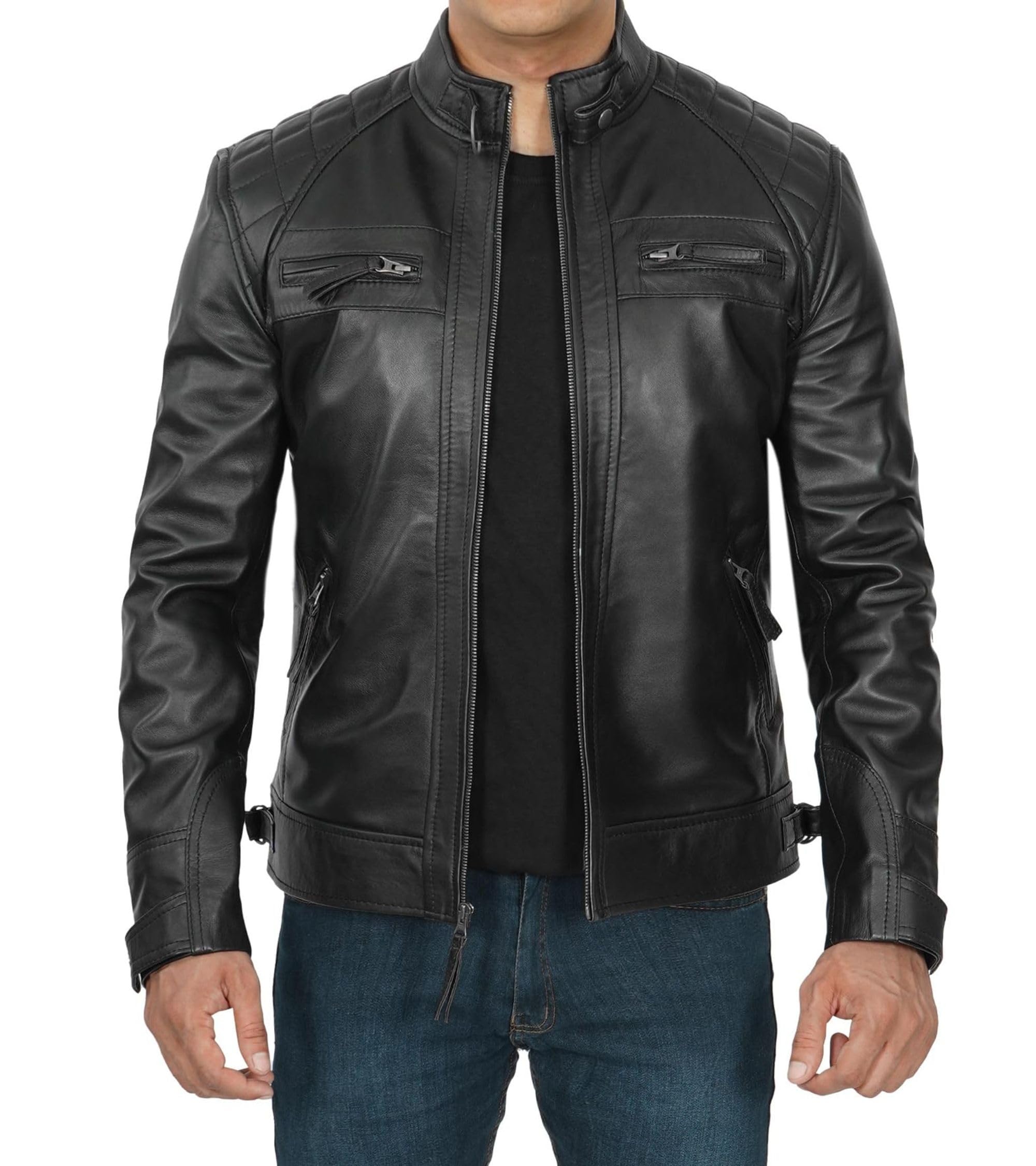  Real Lambskin Cafe Racer Motorcyle Style Leather Jackets 