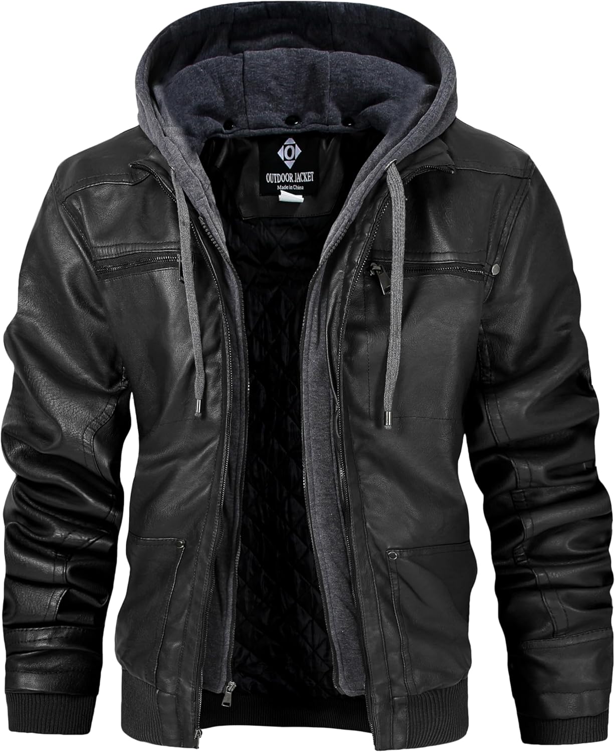 Men's Genuine Leather Jacket with Removable Hood