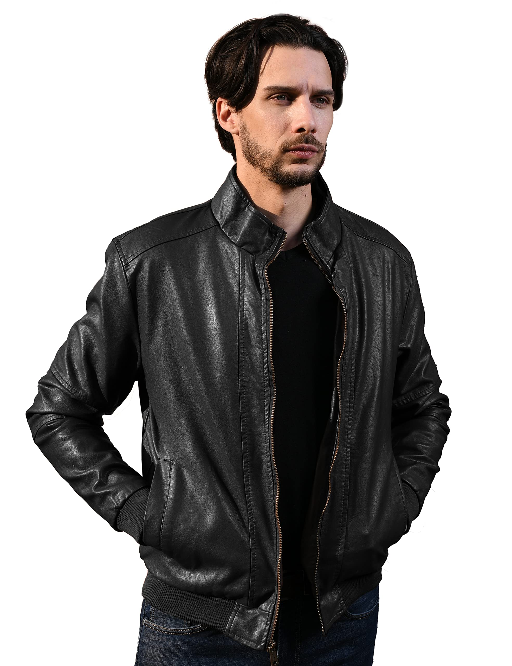 Men's Genuine Leather Jacket Slim Fit Motorcyle Coat Brown