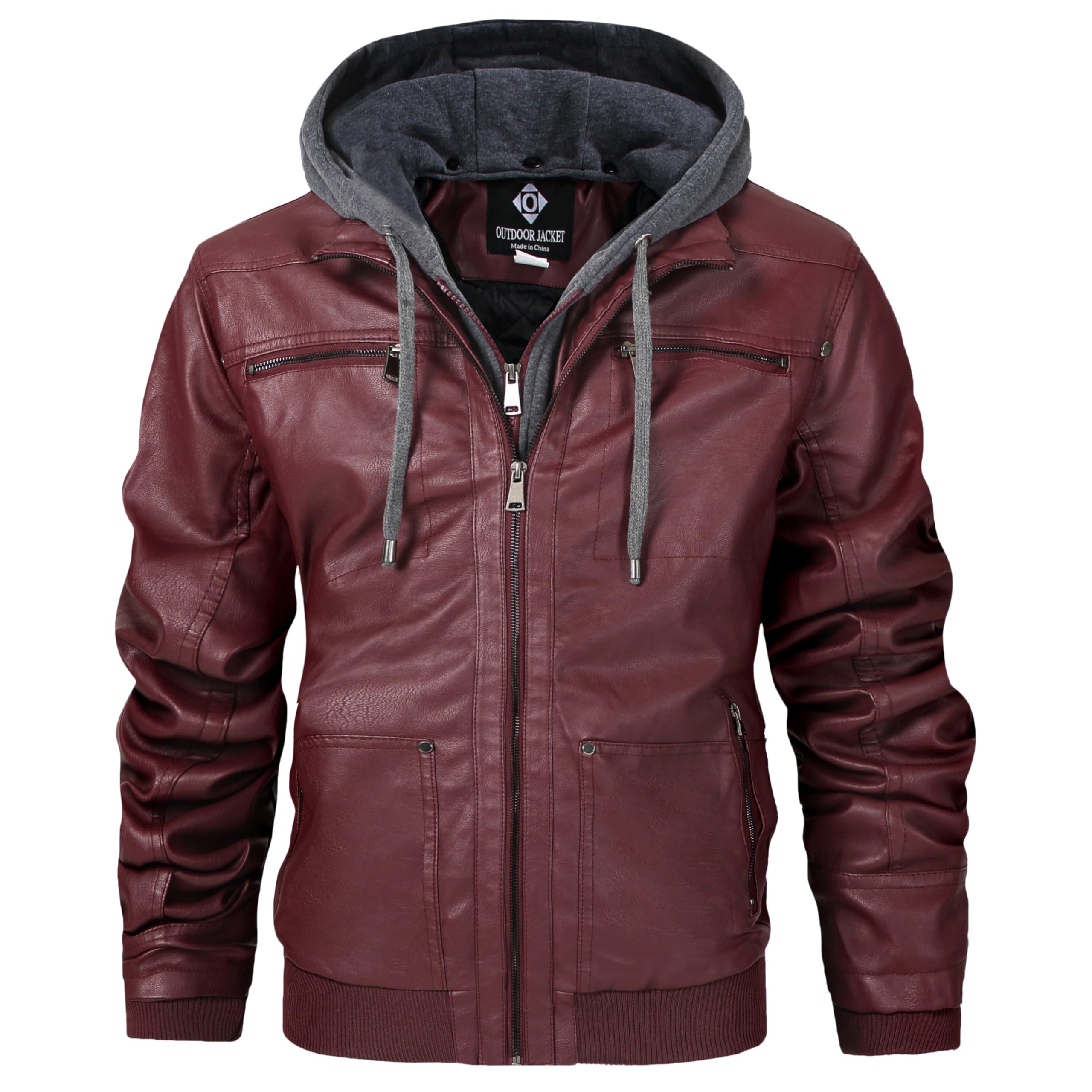 Men's Genuine Leather Jacket with Removable Hood