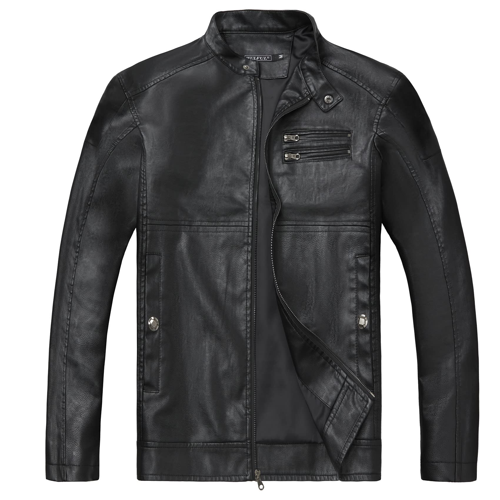 Men's Stand Collar Genuine Leather Jacket Motorcycle