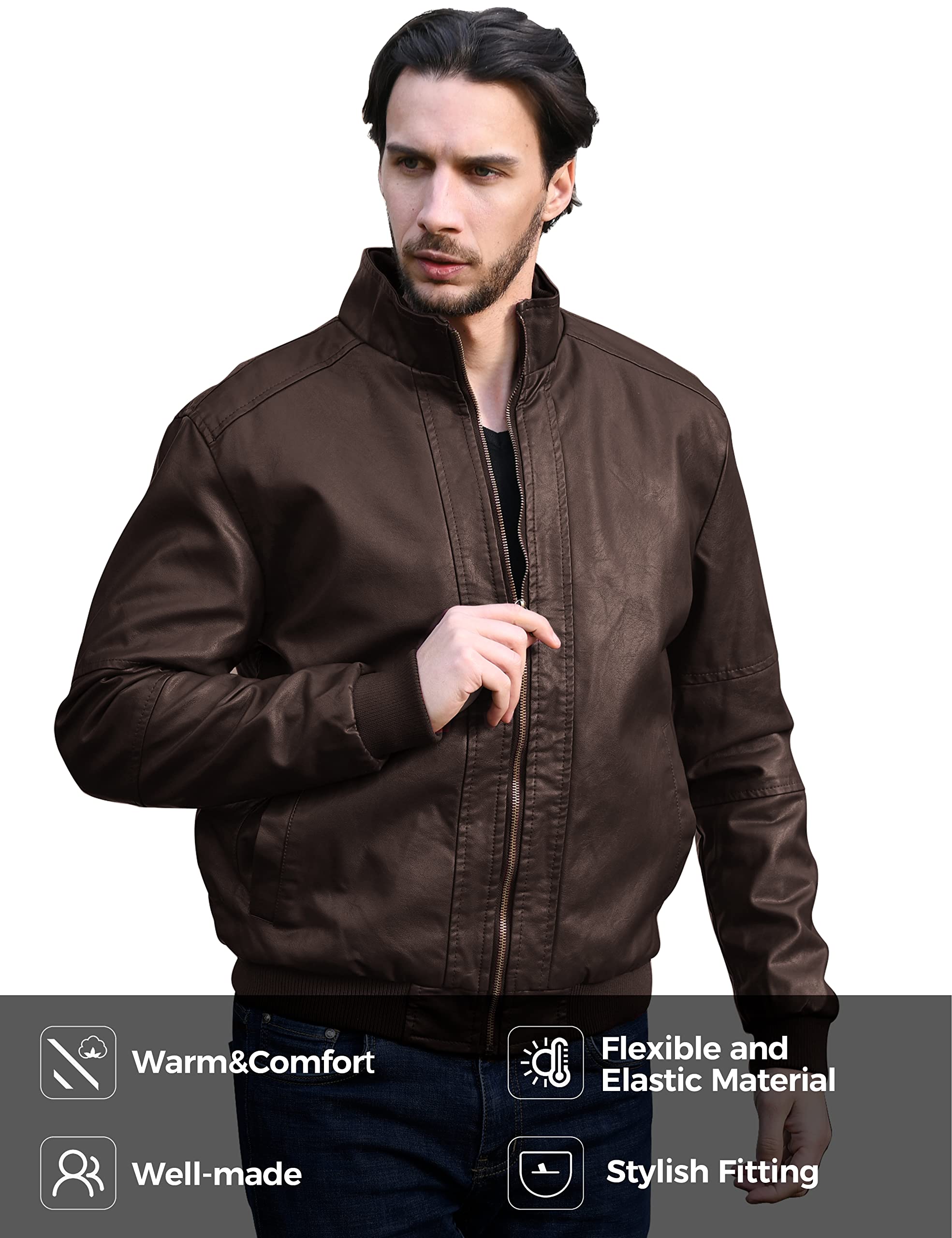 Men's Genuine Leather Jacket Slim Fit Motorcyle Coat Brown