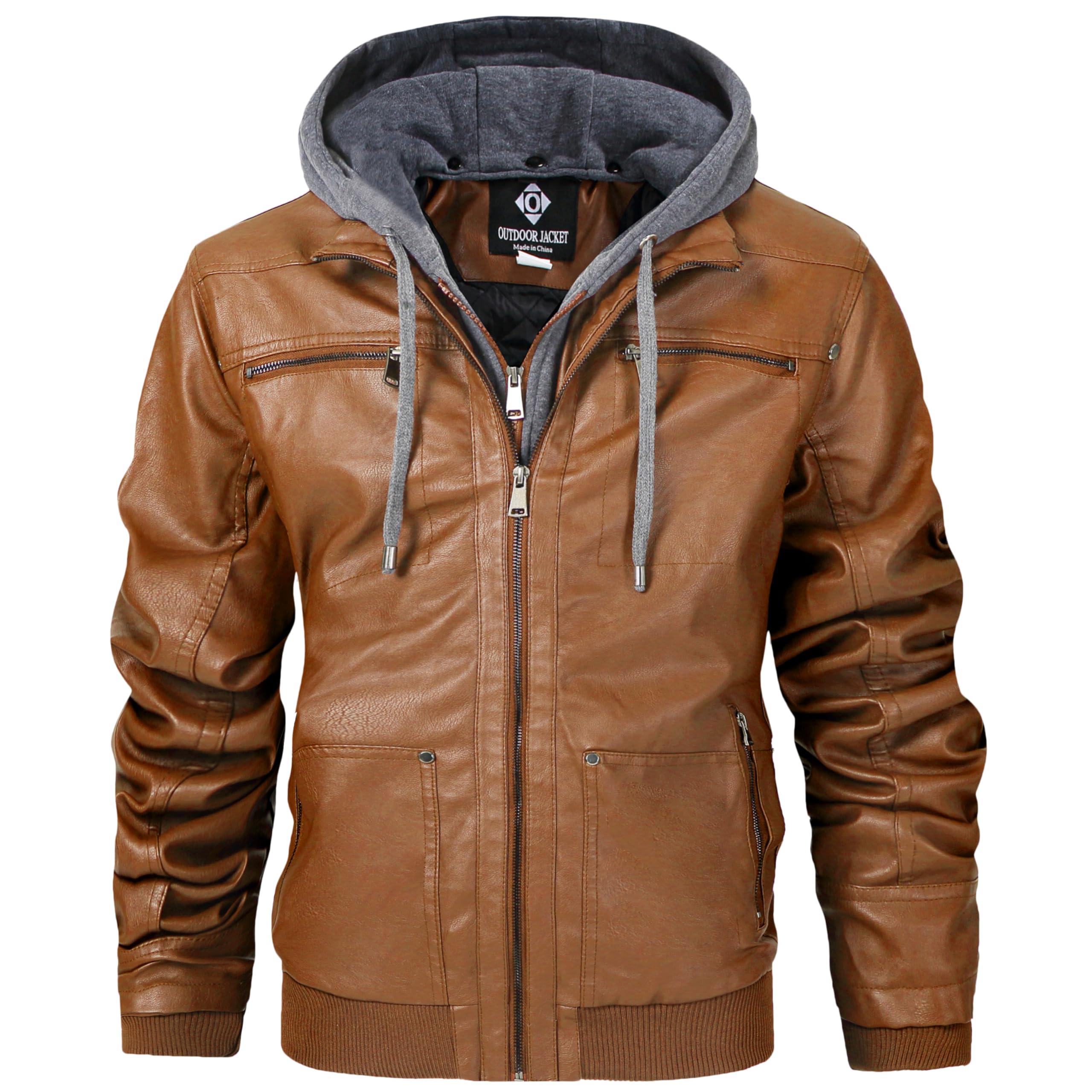Men's Genuine Leather Jacket with Removable Hood