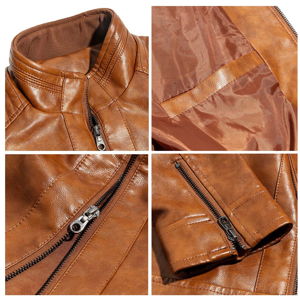 Men's Stand Collar Genuine Leather Jacket Motorcycle