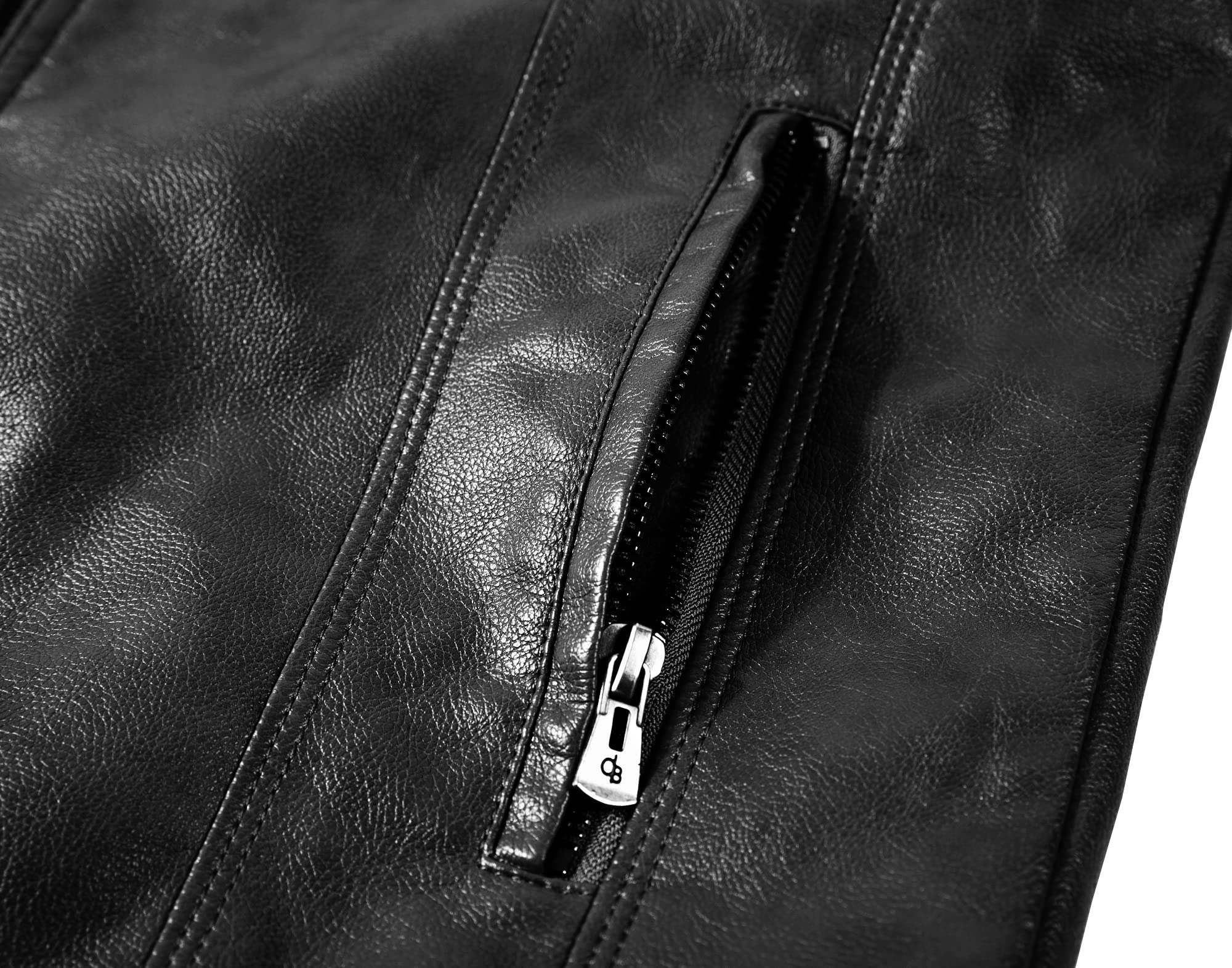 Men's Stand Collar Genuine Leather Jacket Motorcycle