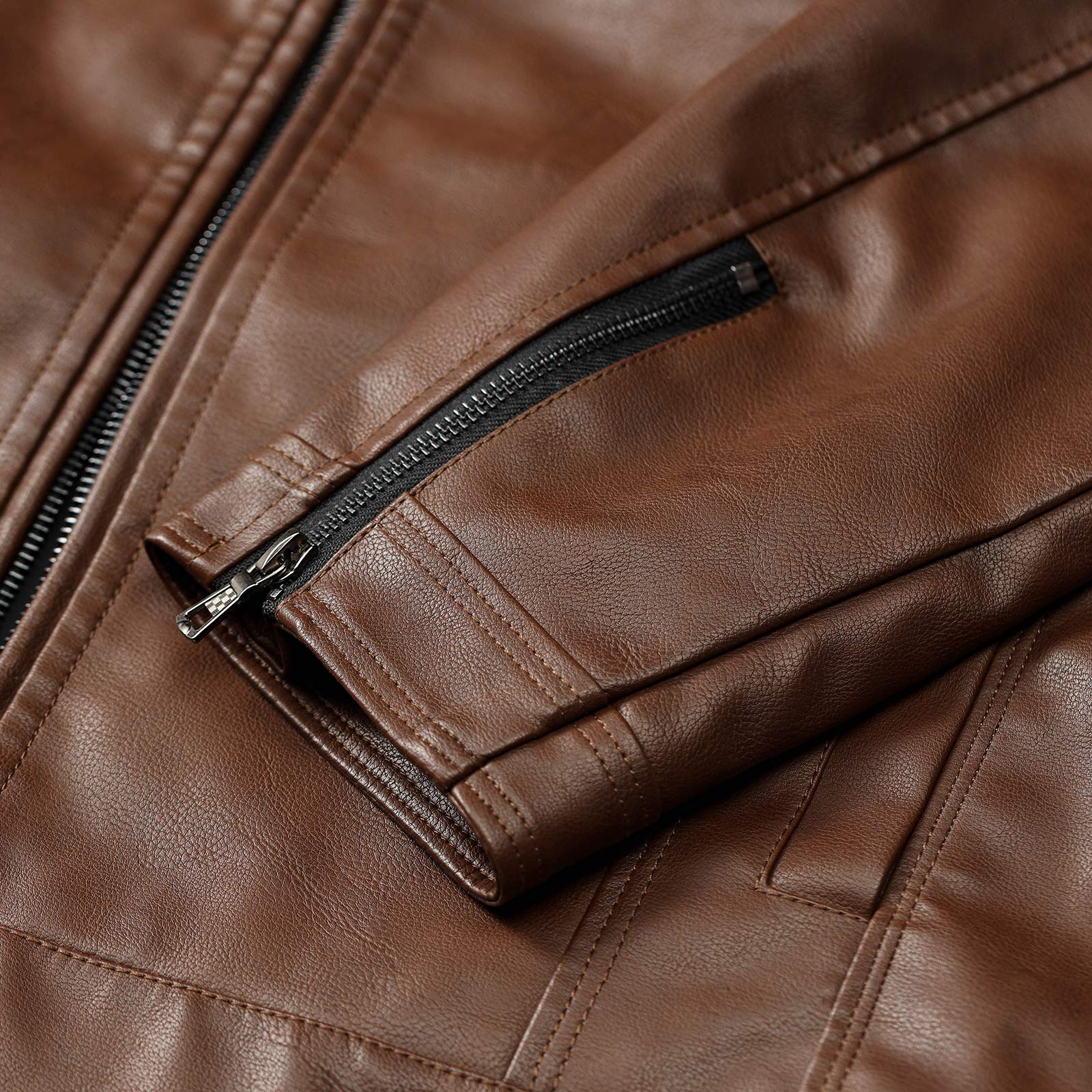 Men's Stand Collar Genuine Leather Jacket Motorcycle