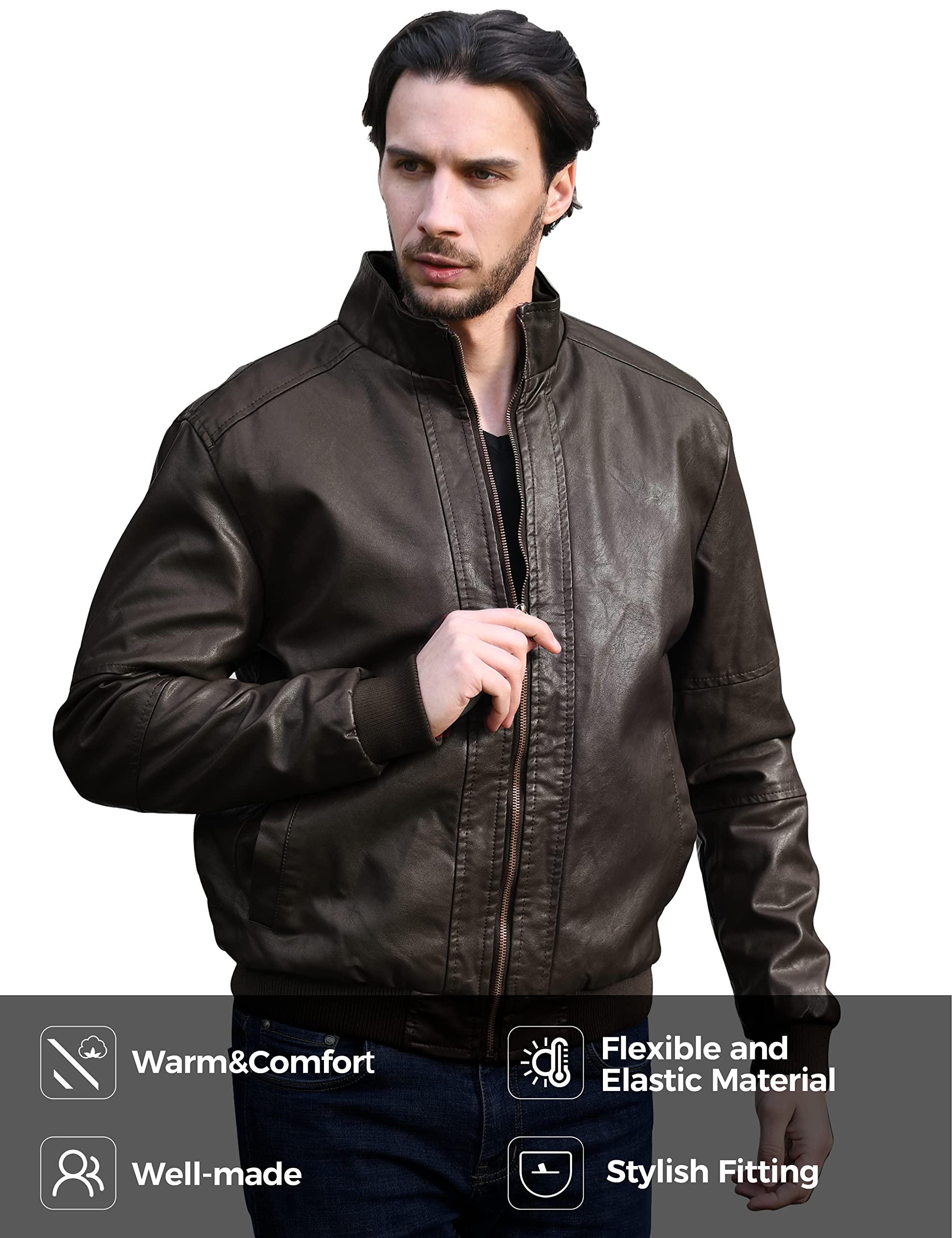 Men's Genuine Leather Jacket Slim Fit Motorcyle Coat Brown