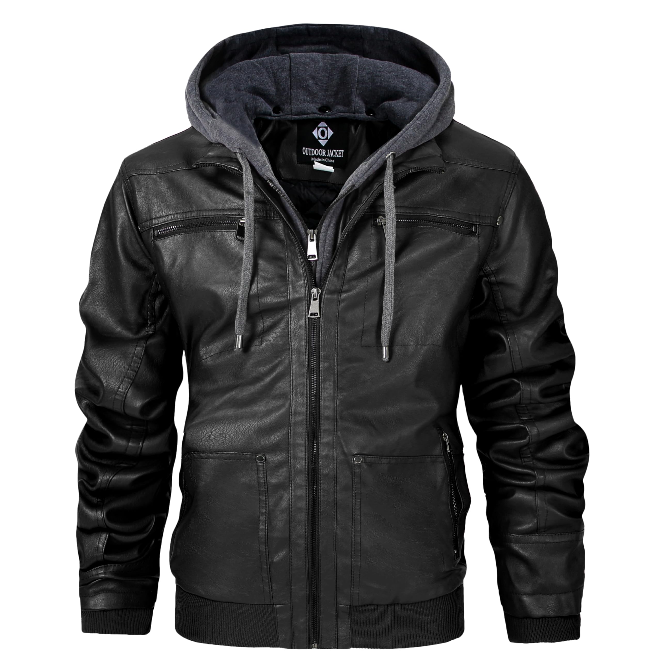 Men's Genuine Leather Jacket with Removable Hood